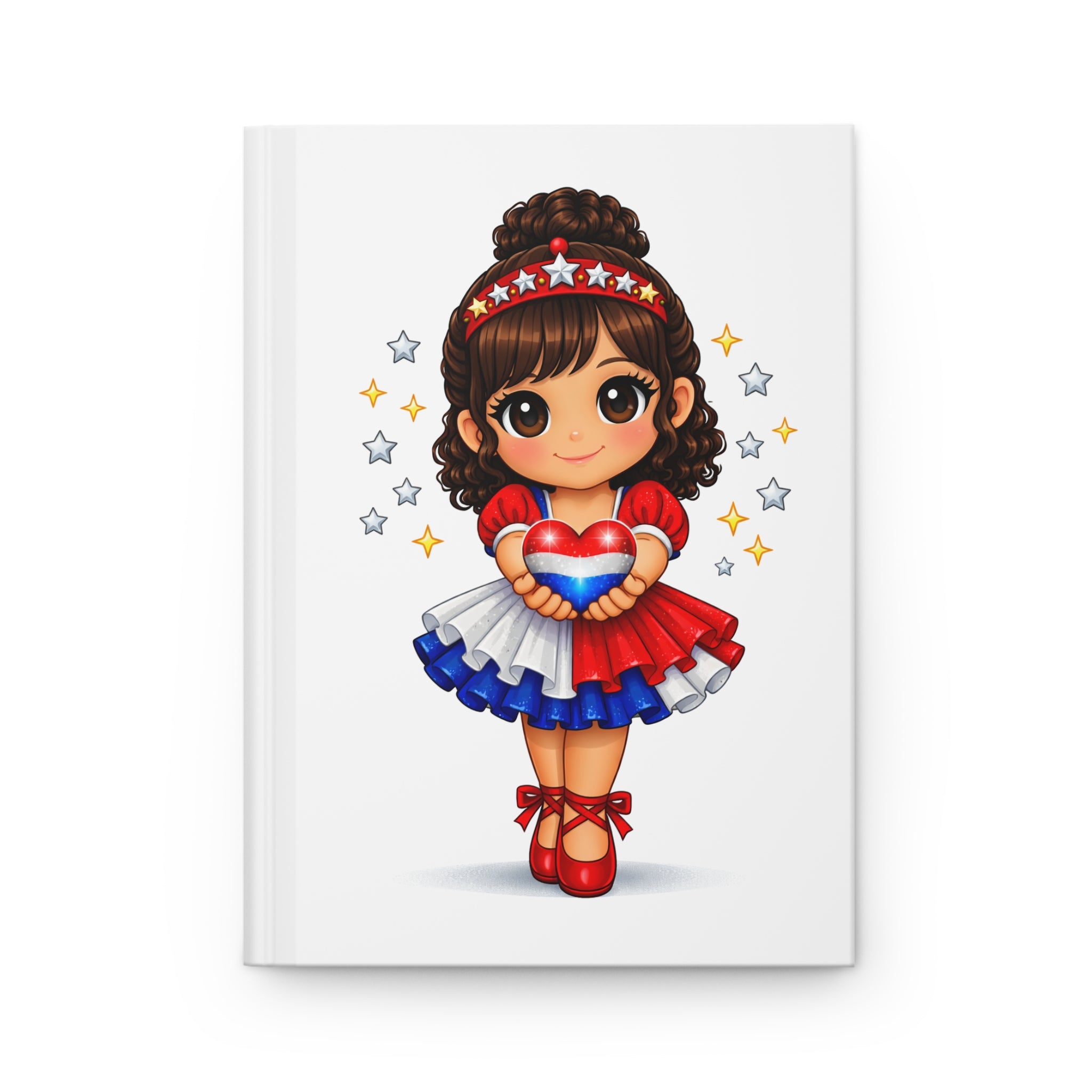 Patriotic Girl Hardcover Journal — Cute Red White & Blue Heart Notebook