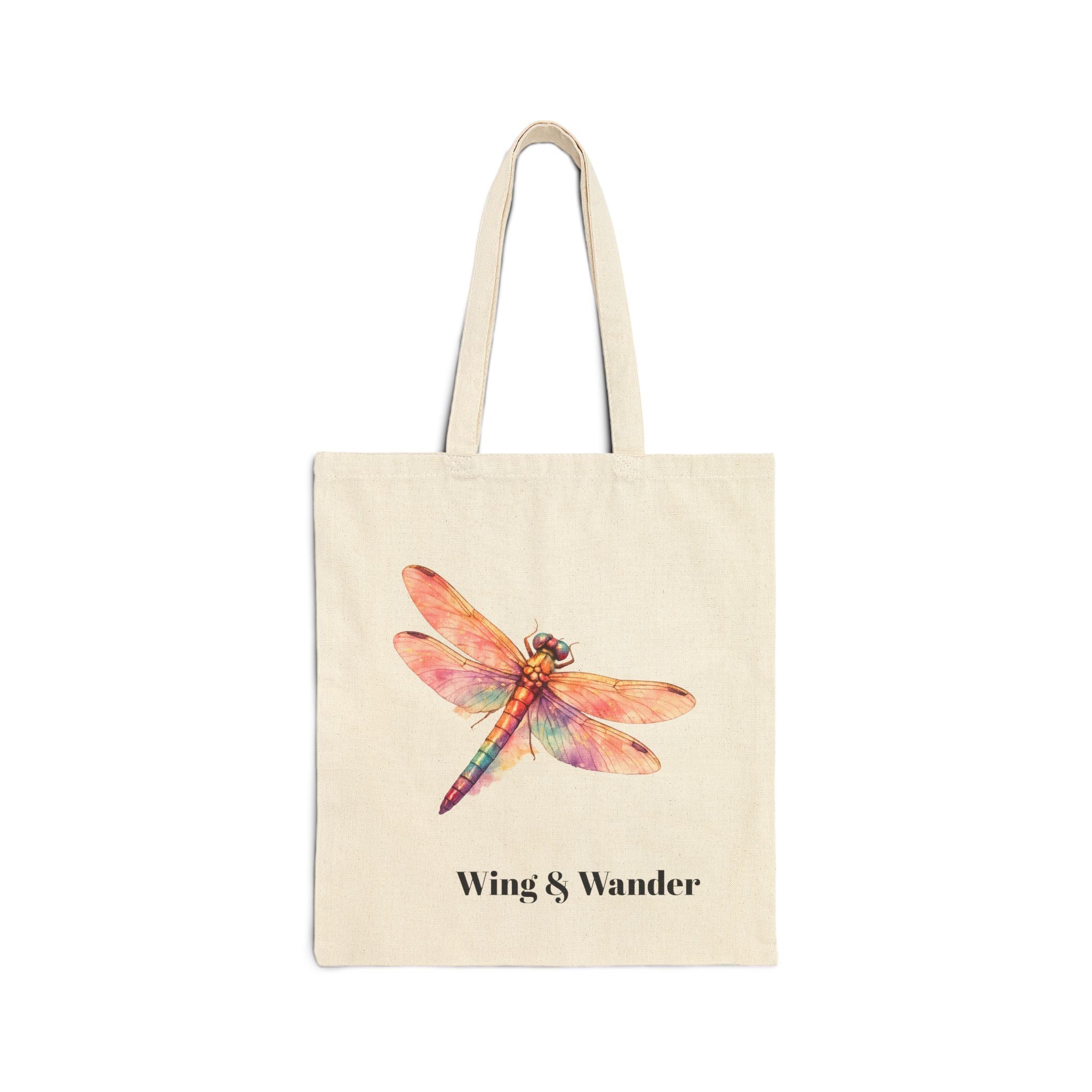 Canvas Tote Bag – Watercolor Dragonfly Floral Tote, Eco-Friendly Cotton Market Bag