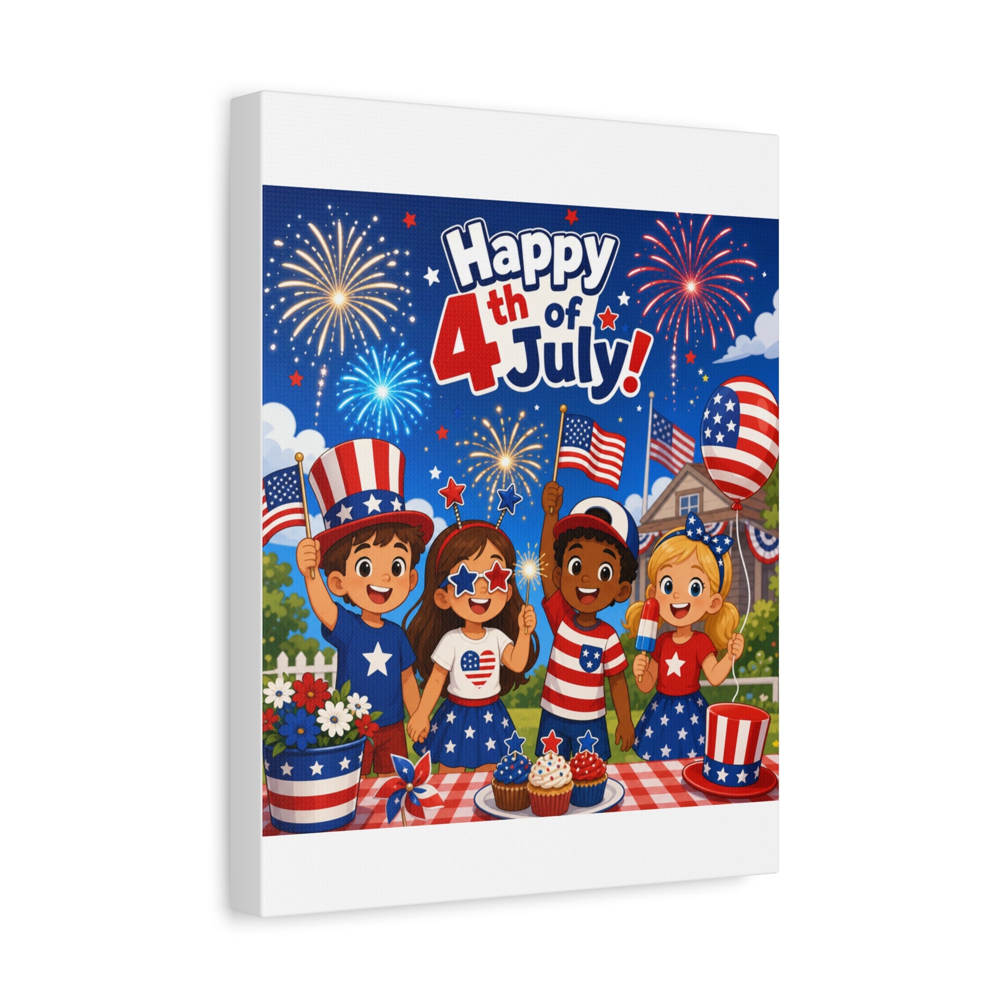 4th of July Kids Canvas Art – Happy 4th of July Patriotic Wall Decor