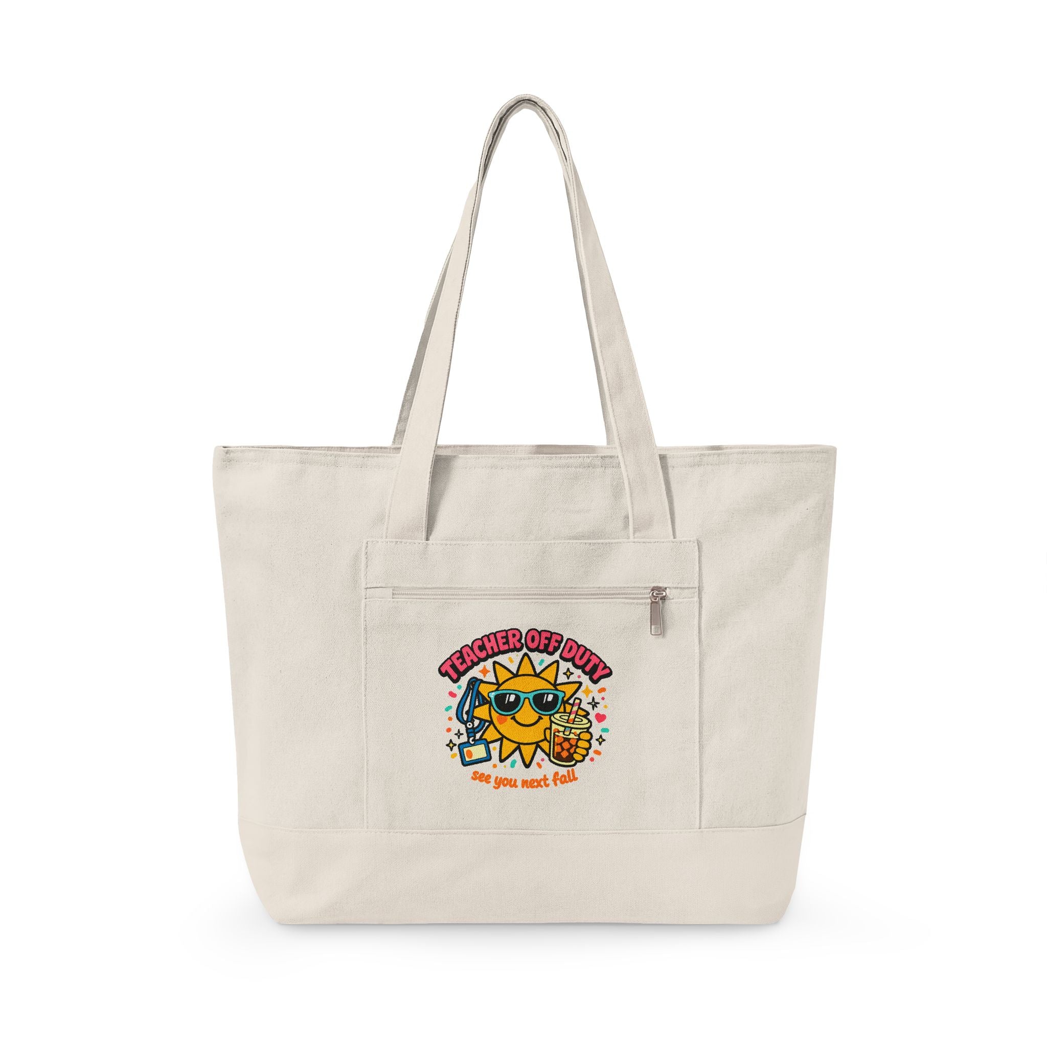 Teacher of the Year Zippered Canvas Tote — Retro Sunflower School Staff Gift