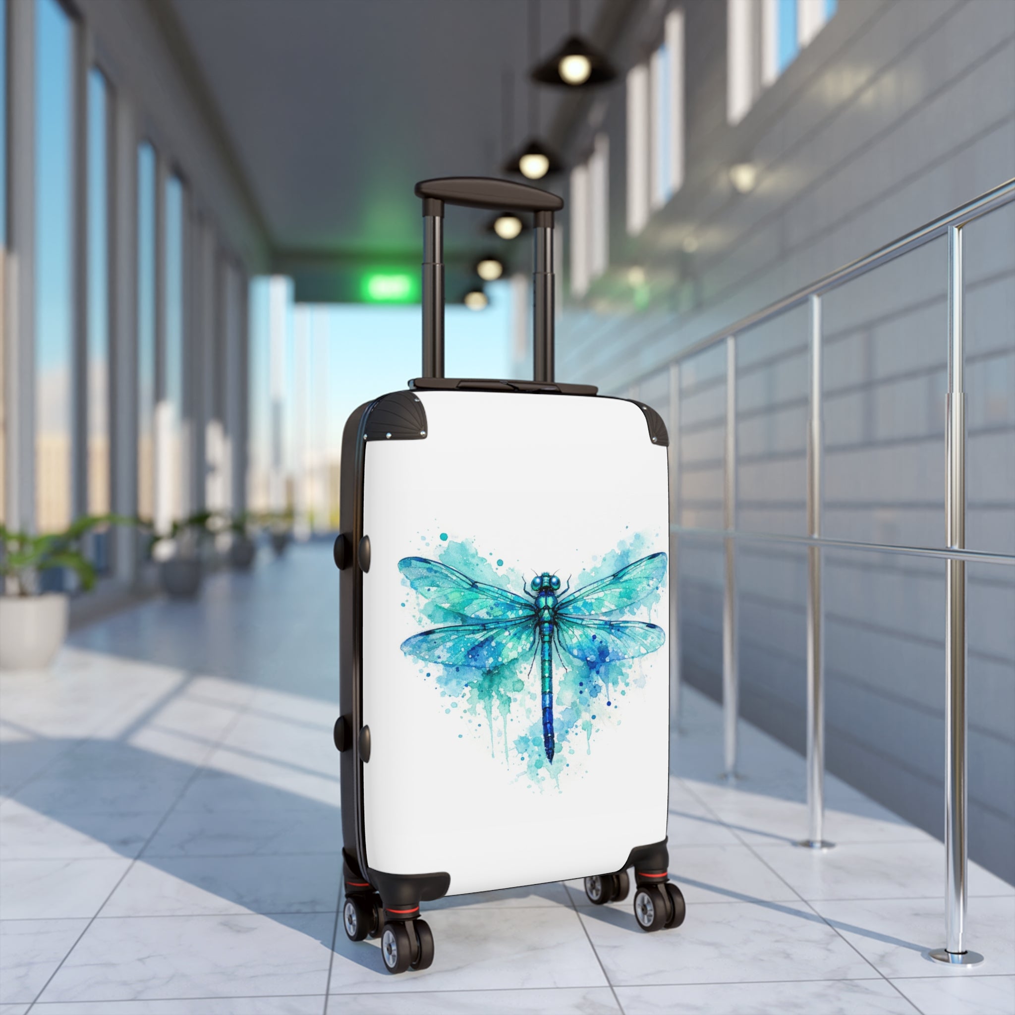 Suitcase — Blue Watercolor Dragonfly Carry-On Luggage