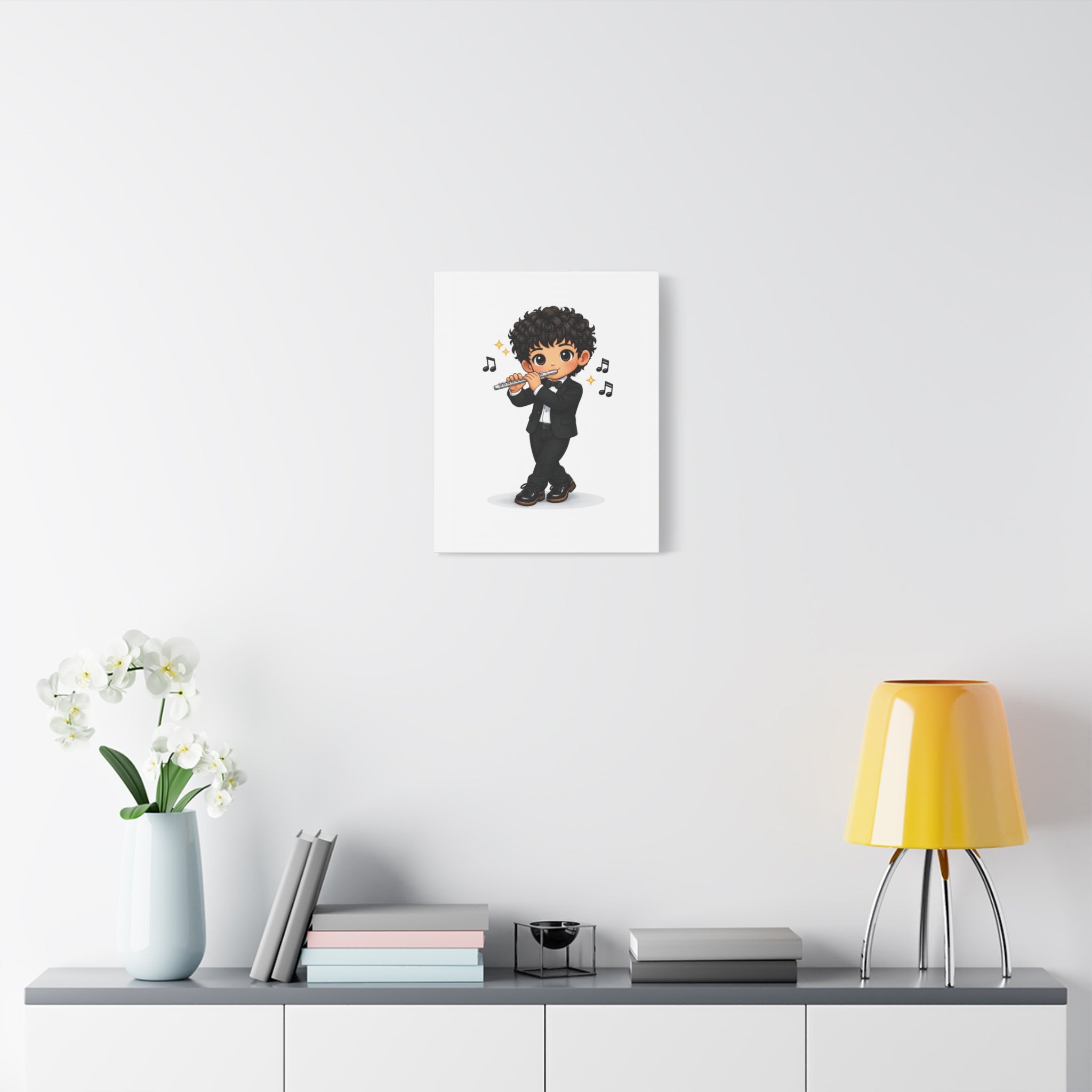 Flute Player Chibi Canvas Art — Cute Musician Wall Decor