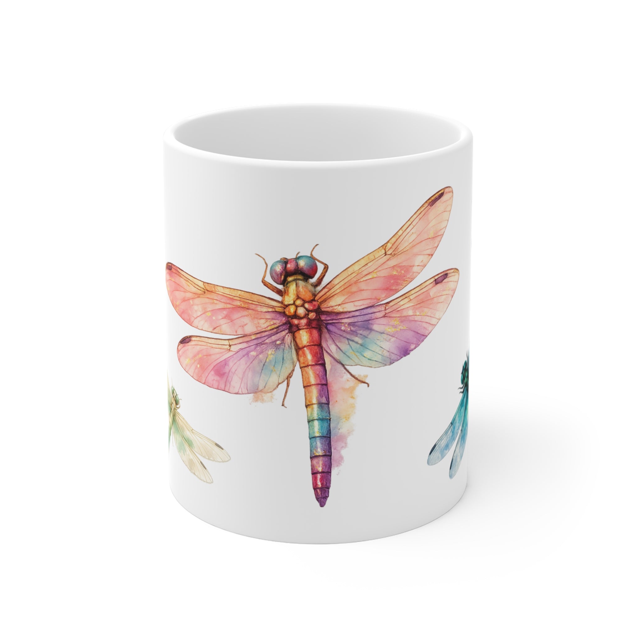 Watercolor Dragonfly Mug — Colorful Nature Coffee Cup