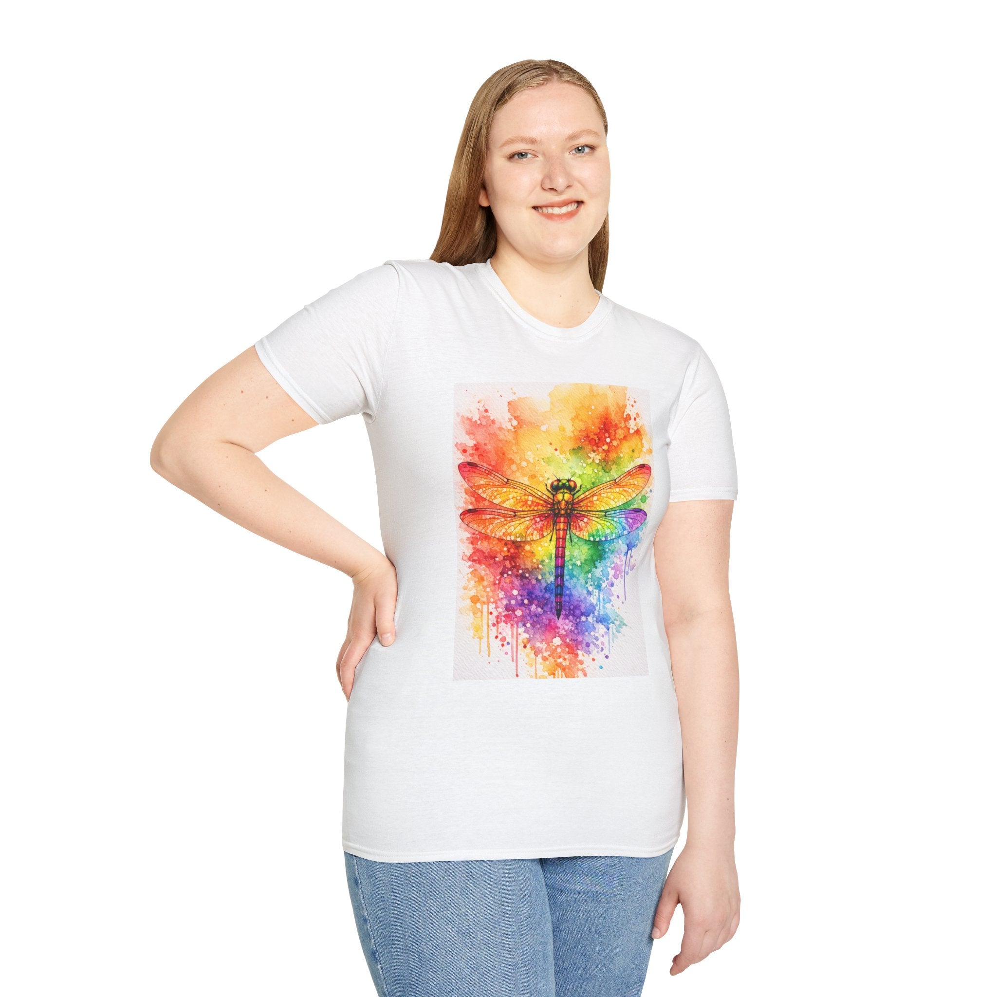 Dragonfly Watercolor T-Shirt — Vibrant Rainbow Nature Tee