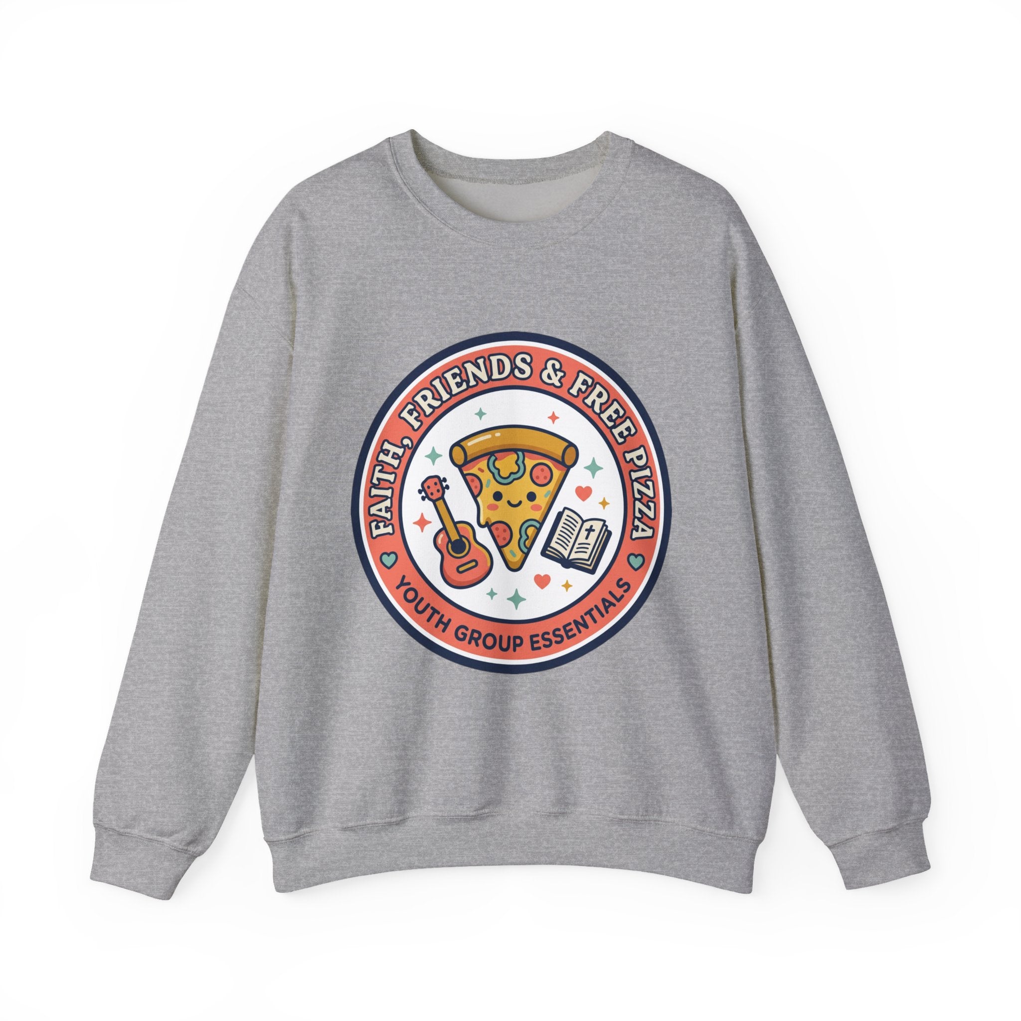 Faith, Friends & Free Pizza Crewneck Sweatshirt | Christian memes, church camp retro
