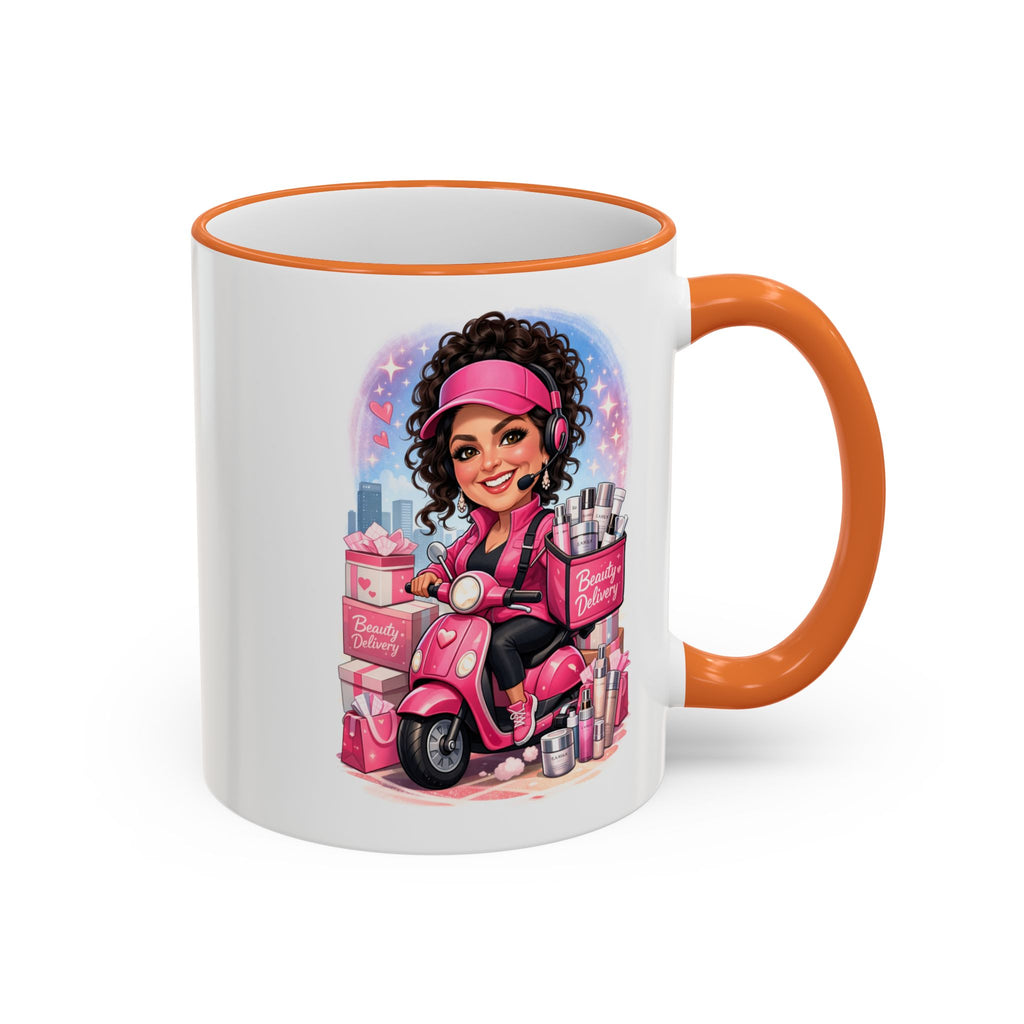 Coffee Mug — Cute Pink Makeup Girl Illustration Accent Rim & Handle