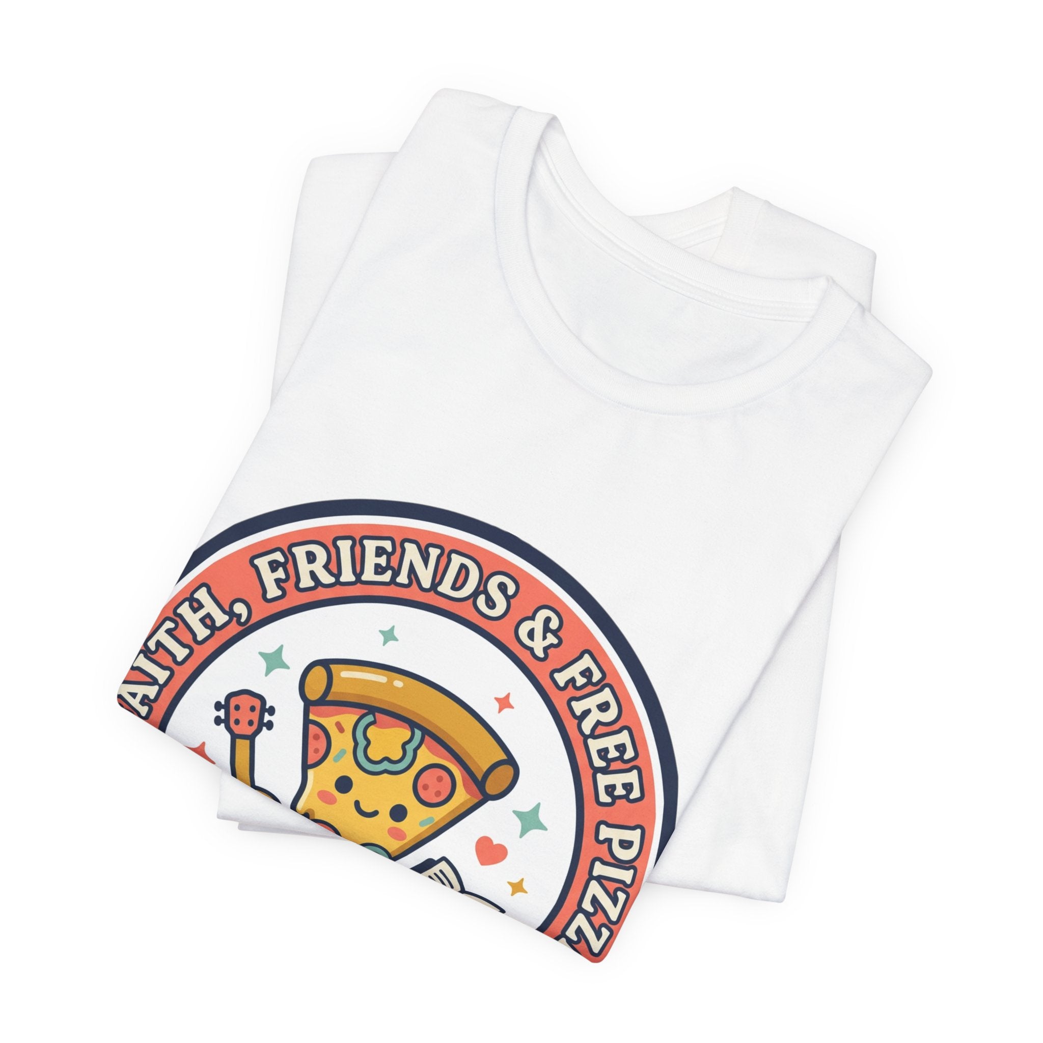 Faith, Friends & Free Pizza Tee | Christian memes, church camp retro tee