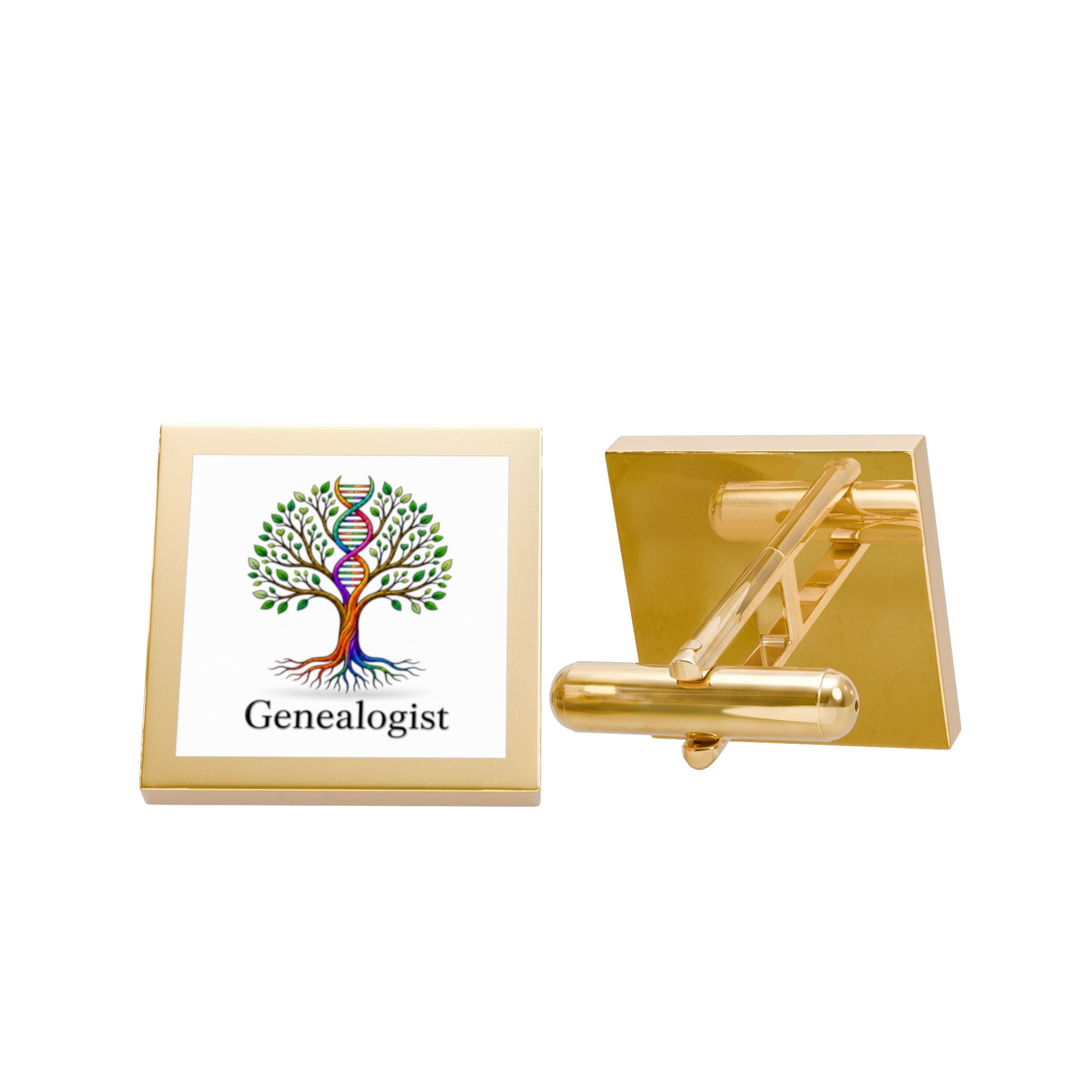 Genealogist Cufflinks — Gold Family Tree Enamel Lapel Cuff Links