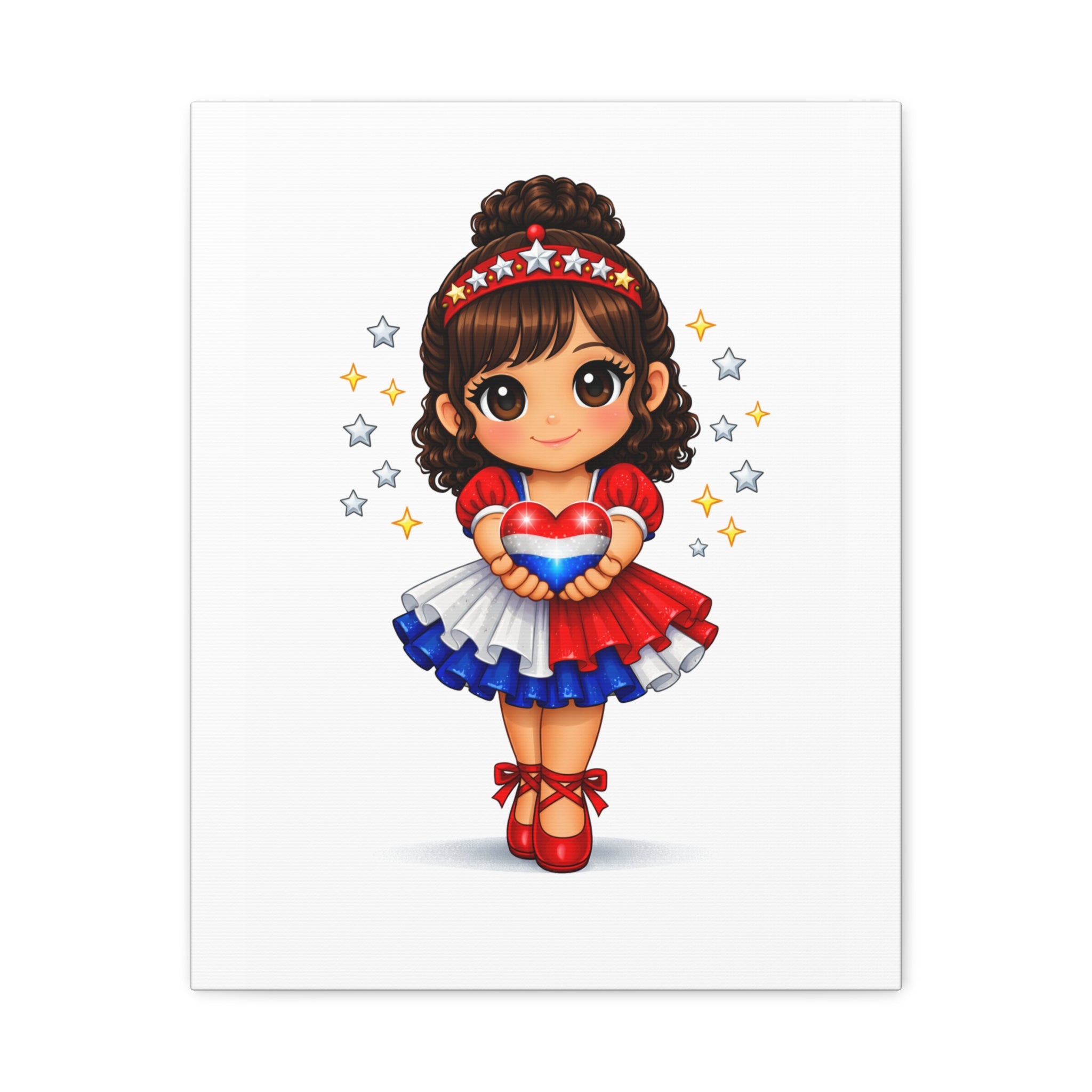 Patriotic Girl Holding Heart Matte Canvas Wall Art