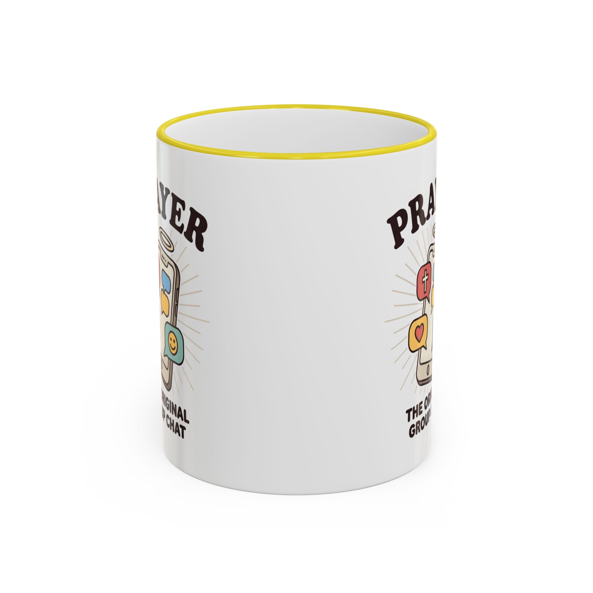 Prayer Mug — "Prayer: The Original Group Chat" Accent Rim & Handle Coffee Cup