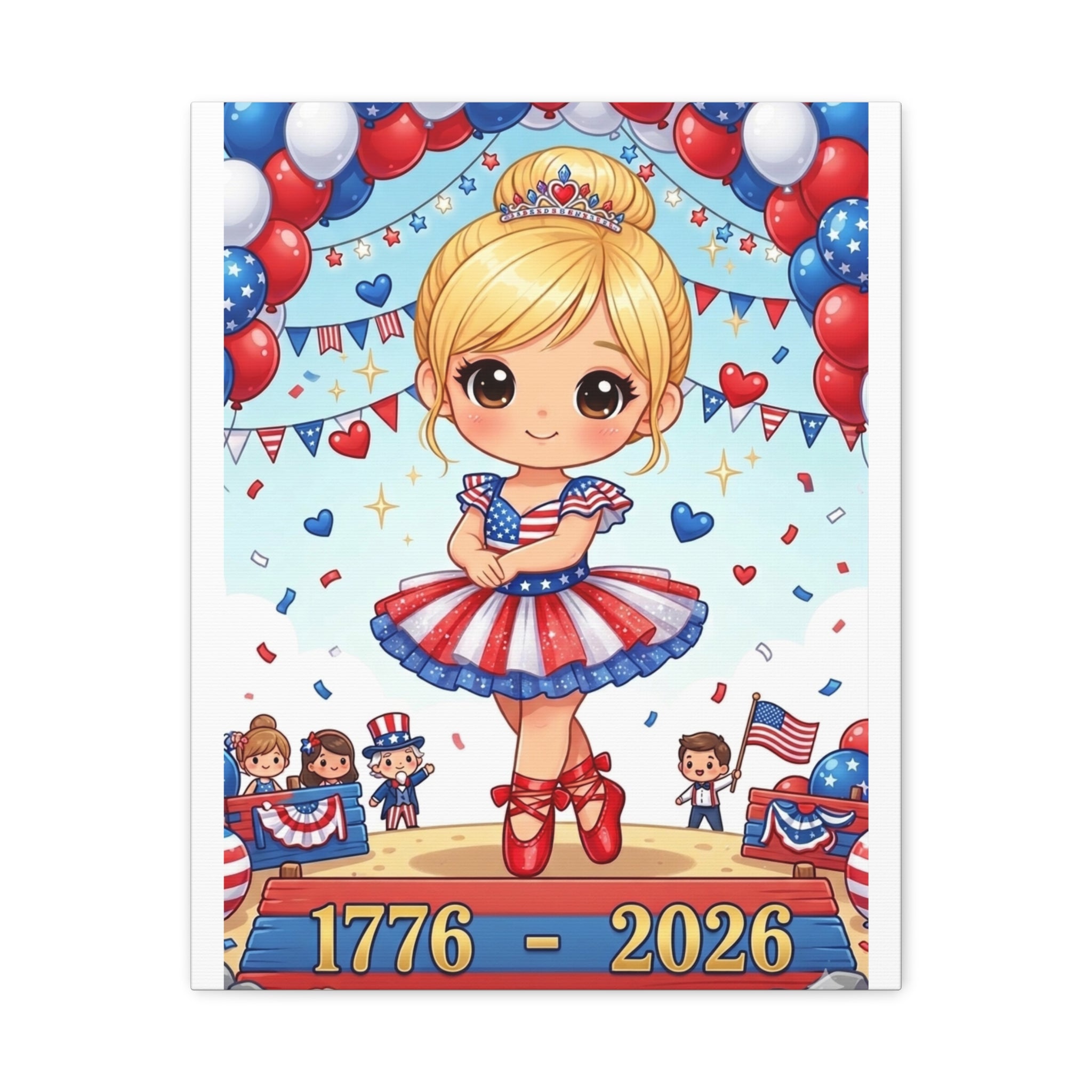 Patriotic Ballet Girl Canvas Print — 1776-2026 4th of July Wall Art