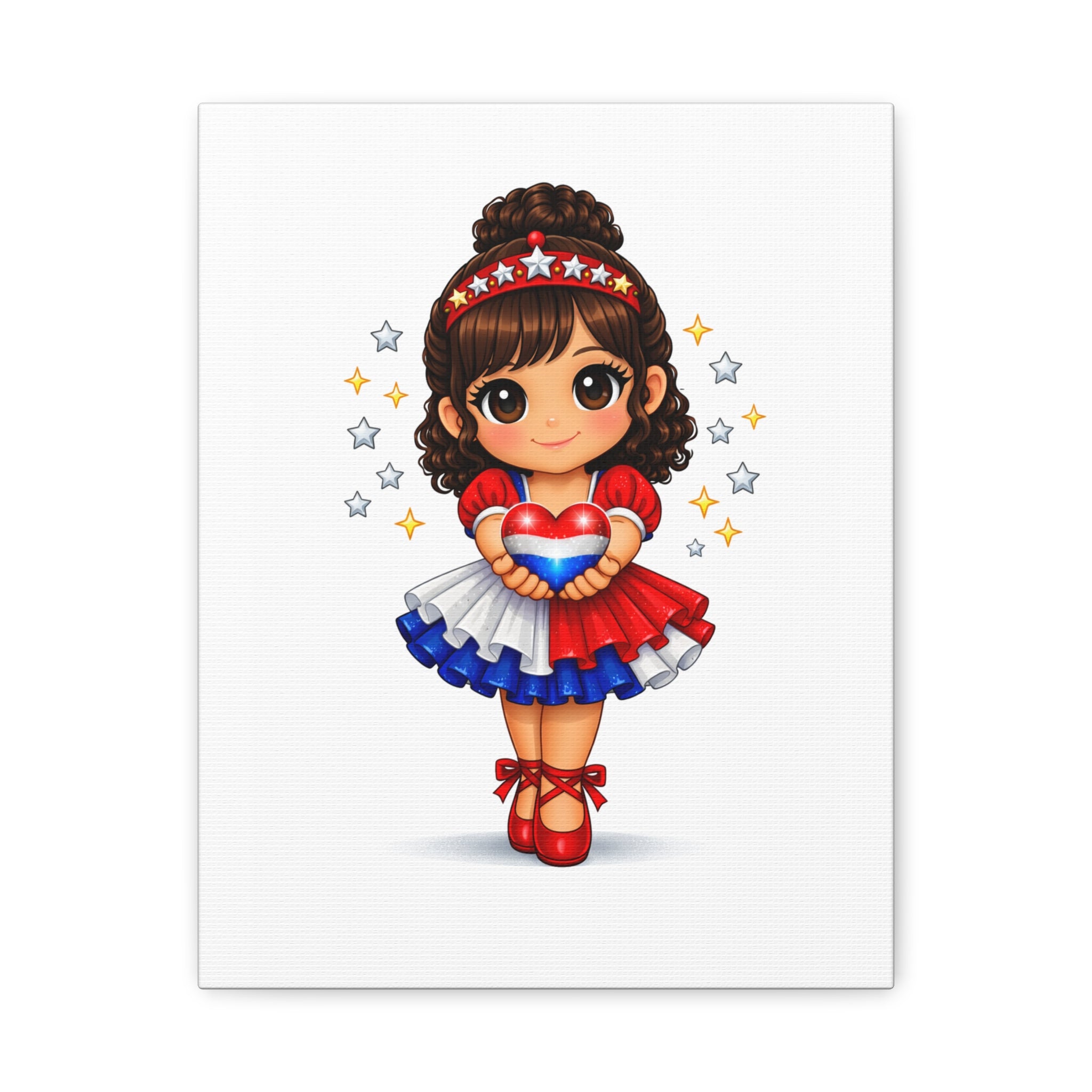 Patriotic Girl Holding Heart Matte Canvas Wall Art
