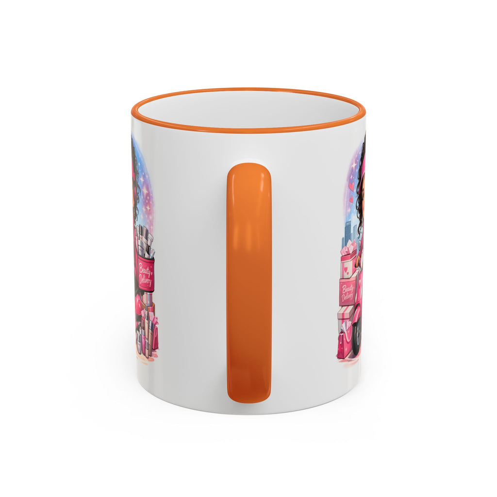 Coffee Mug — Cute Pink Makeup Girl Illustration Accent Rim & Handle