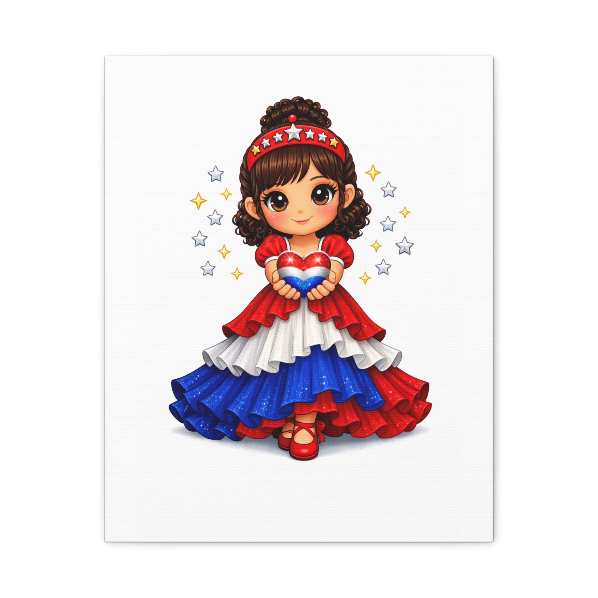 Patriotic Girl Heart Matte Canvas Art — Red White Blue Stretched Wall Decor