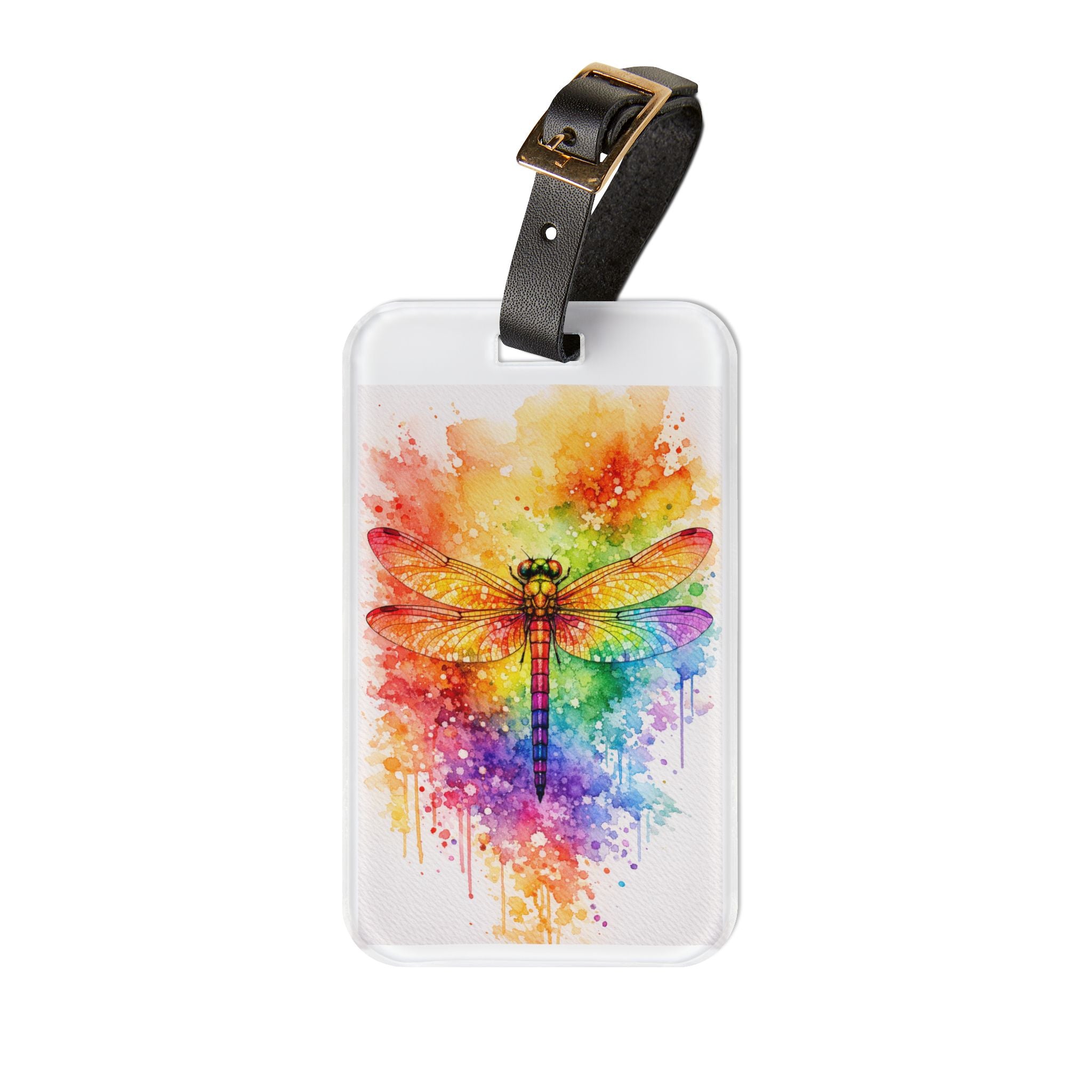 Watercolor Dragonfly Luggage Tag — Colorful Travel ID Tag