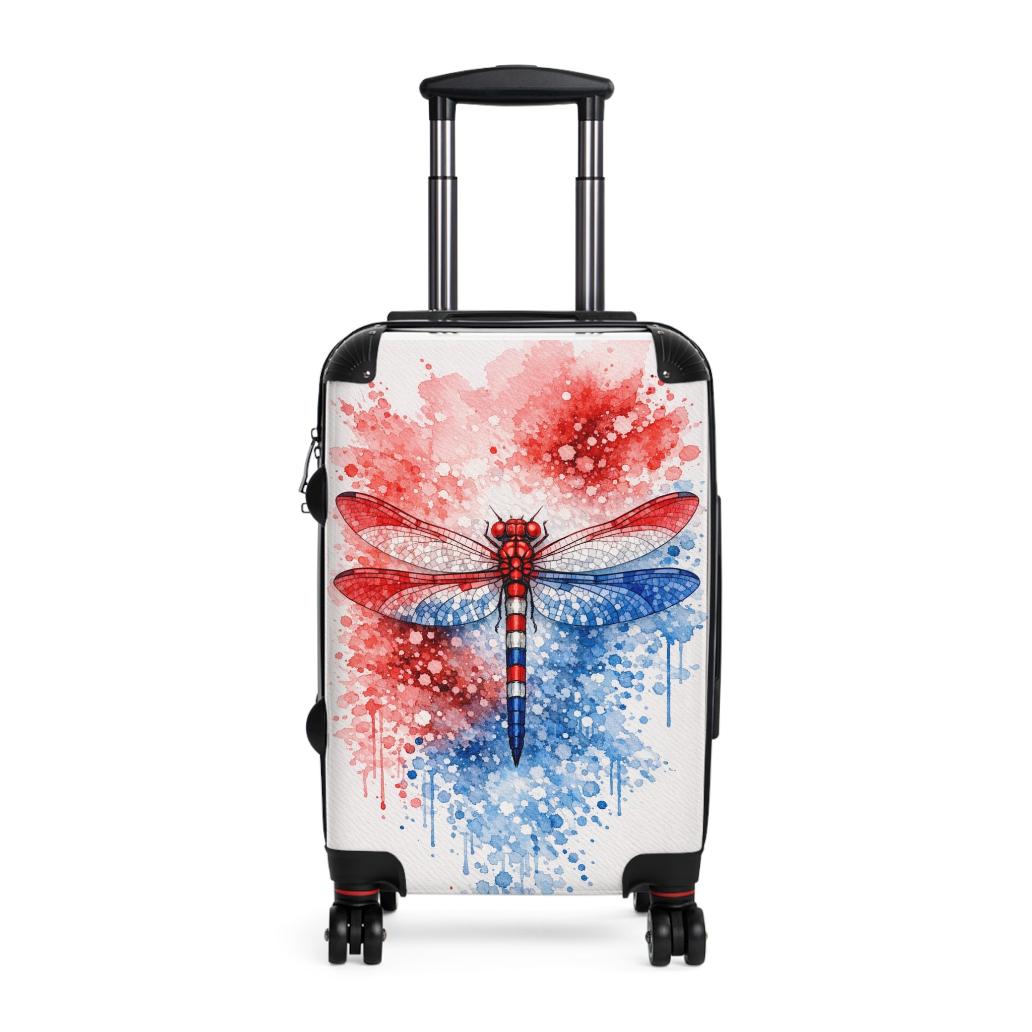 Patriotic Watercolor Dragonfly Carry-On Suitcase — Red White Blue Travel Luggage