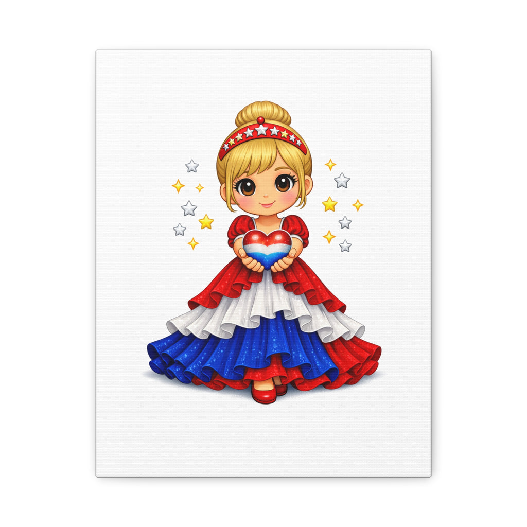 Patriotic Girl Holding Heart Matte Canvas Wall Art
