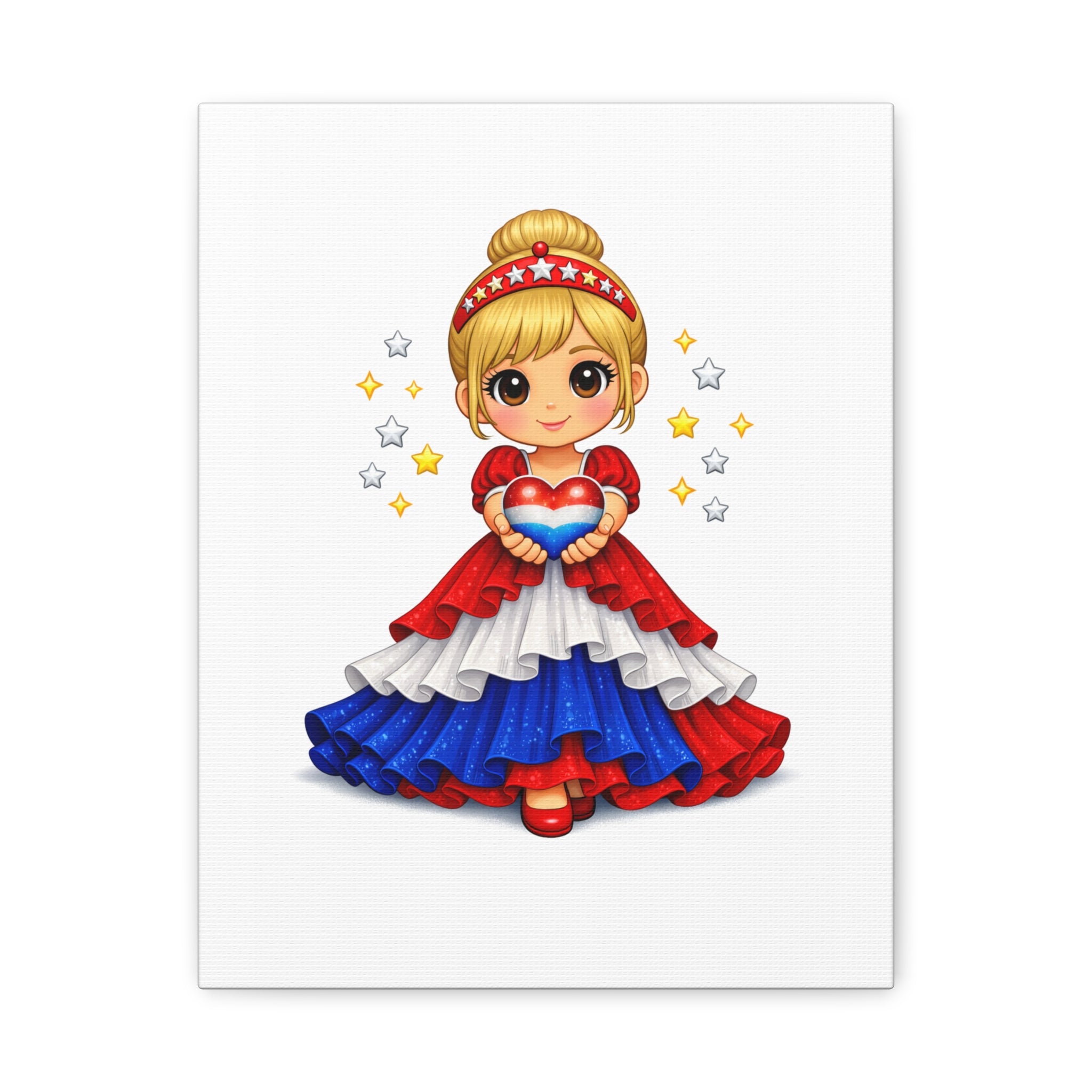 Patriotic Girl Holding Heart Matte Canvas Wall Art