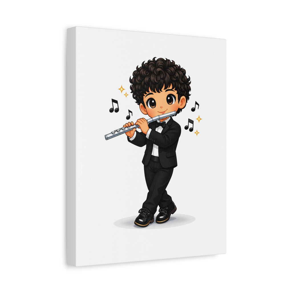 Cute Flute Player Canvas Print – Chibi Musician Wall Art (Matte Stretched)