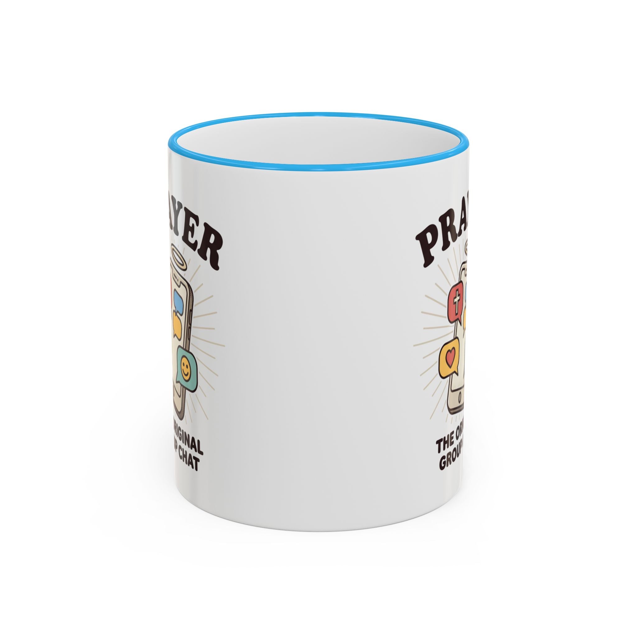 Prayer Mug — "Prayer: The Original Group Chat" Accent Rim & Handle Coffee Cup