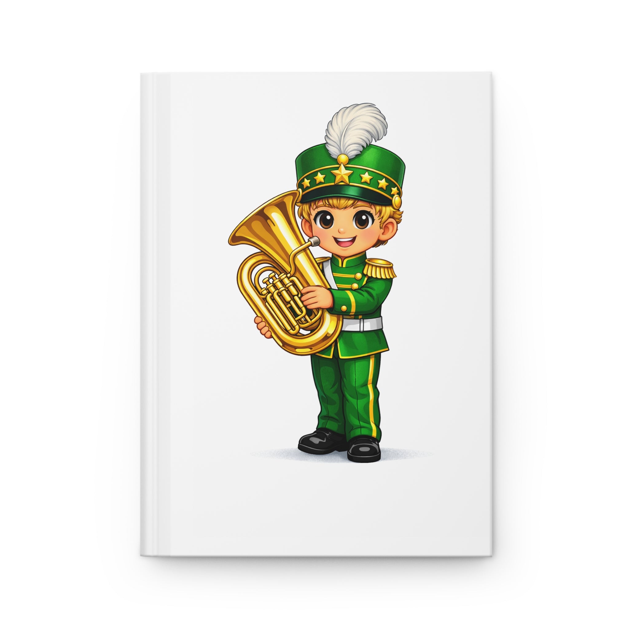 Marching Band Tuba Journal — Cute Green Band Member Hardcover Notebook