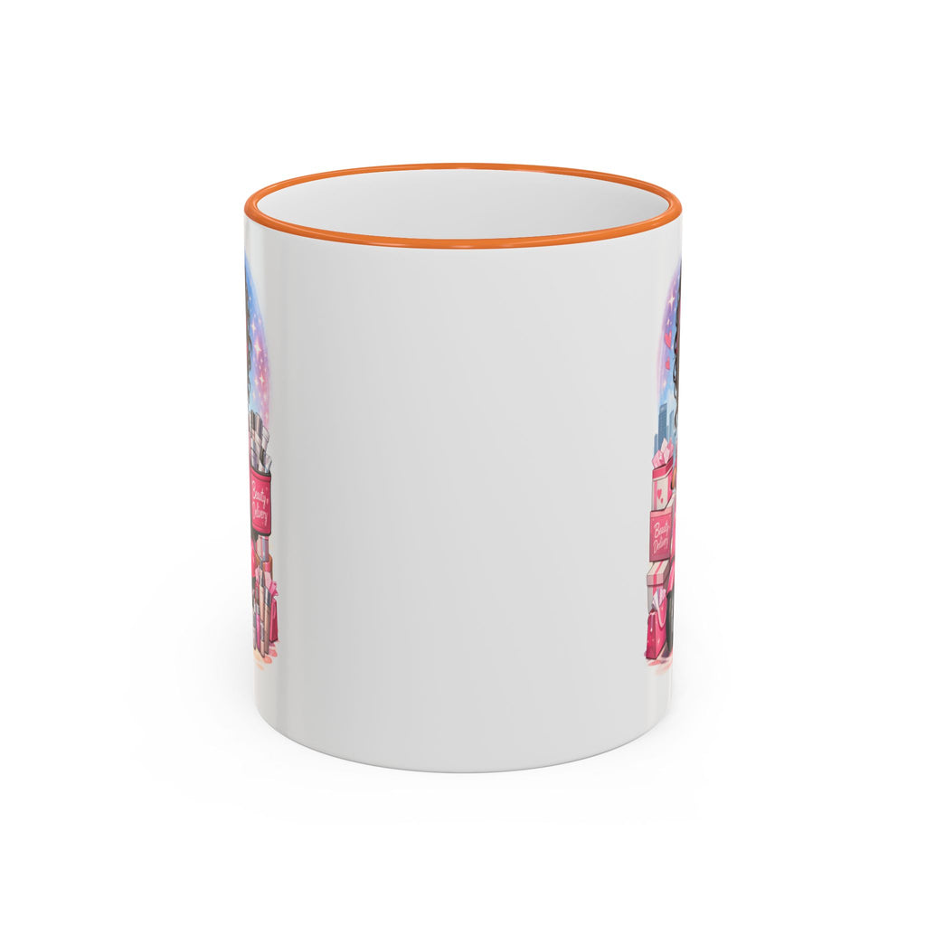 Coffee Mug — Cute Pink Makeup Girl Illustration Accent Rim & Handle