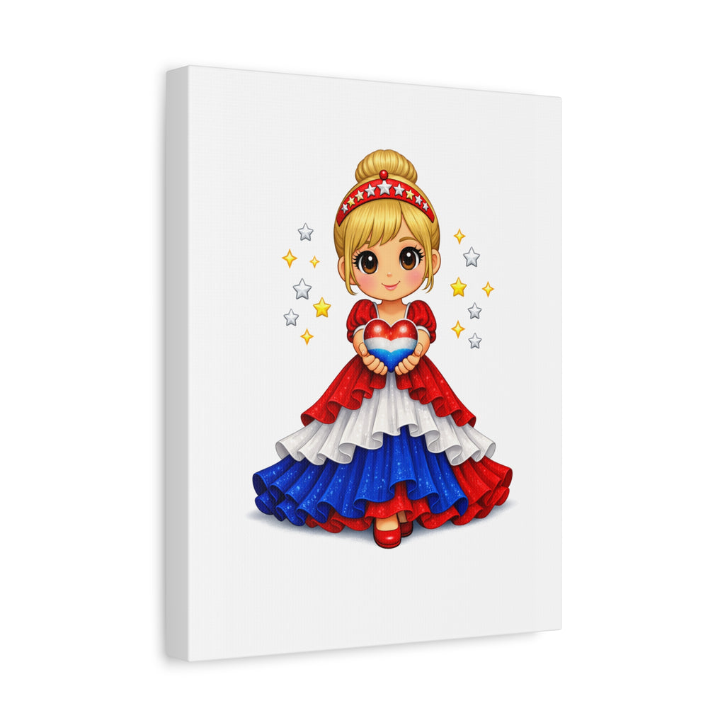 Patriotic Girl Holding Heart Matte Canvas Wall Art