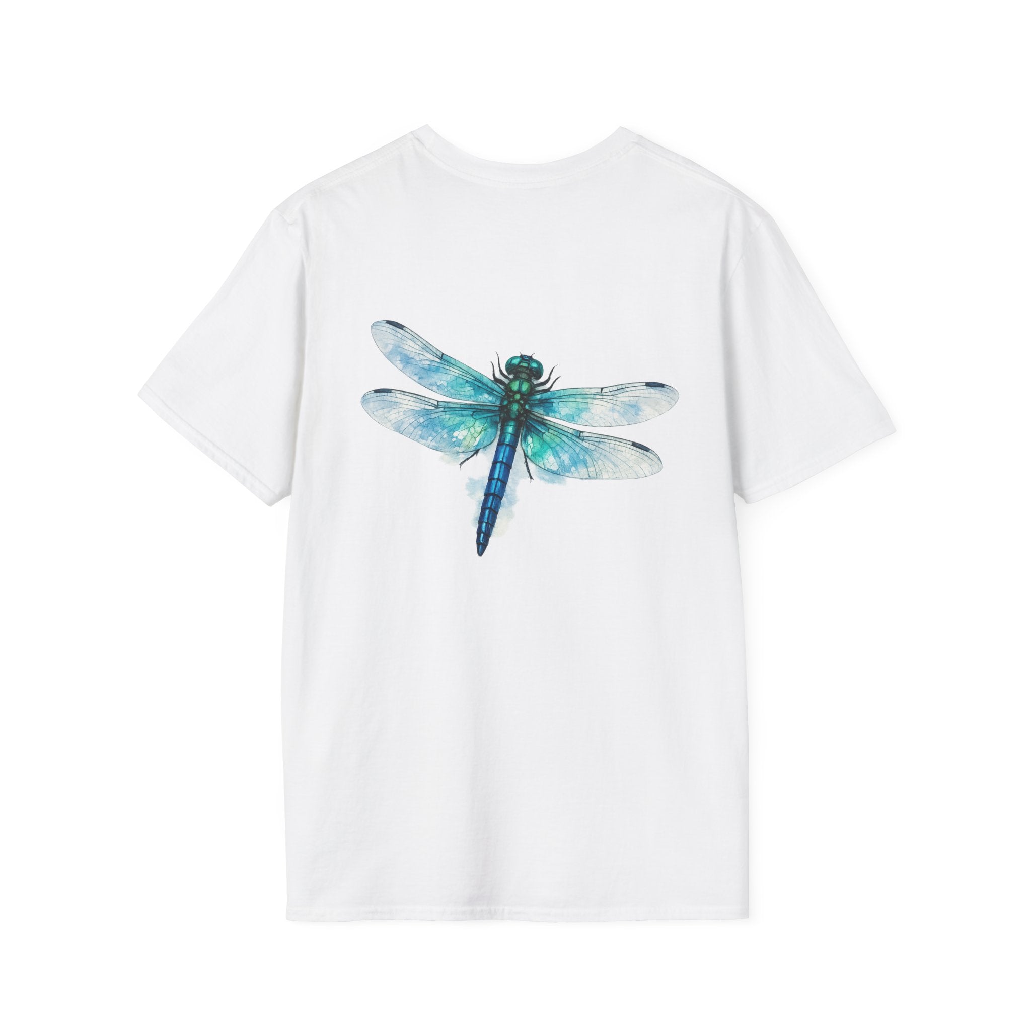 Dragonfly Accent T-Shirt — Watercolor Blue Dragonfly Chest Print