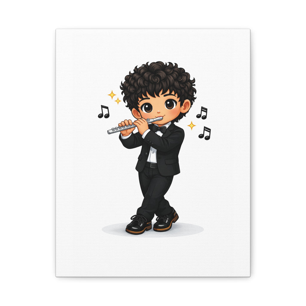 Flute Player Chibi Canvas Art — Cute Musician Wall Decor