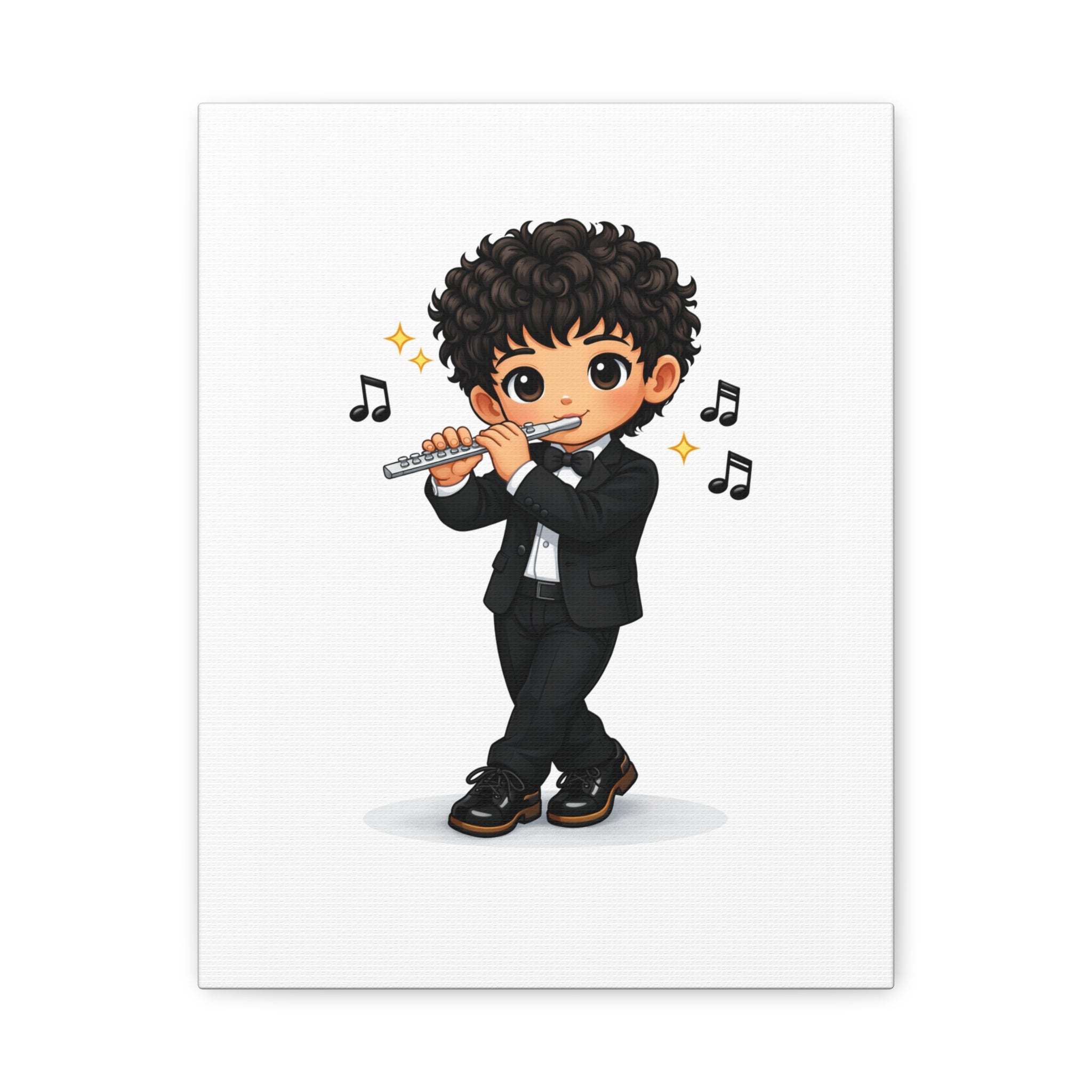 Flute Player Chibi Canvas Art — Cute Musician Wall Decor