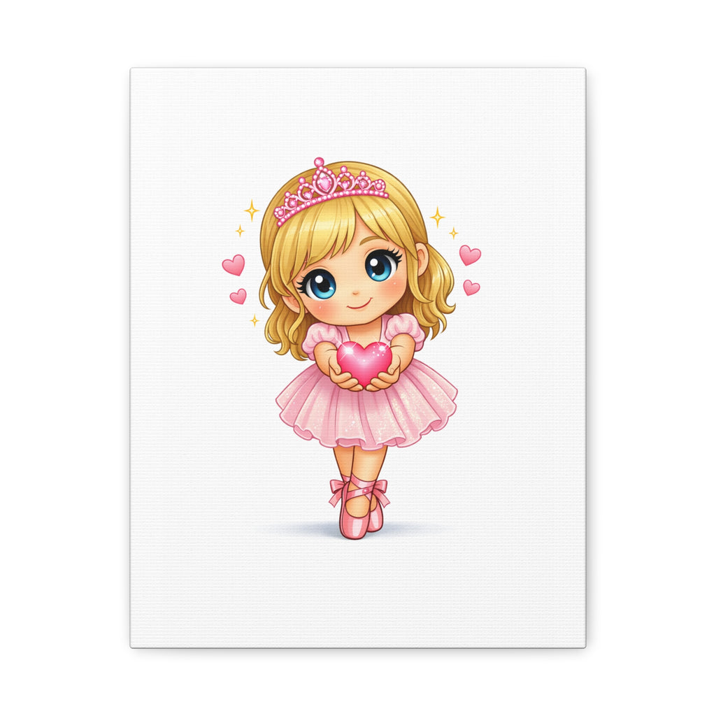 Cute Ballerina Princess Canvas Art - Pink Heart Dance Wall Decor