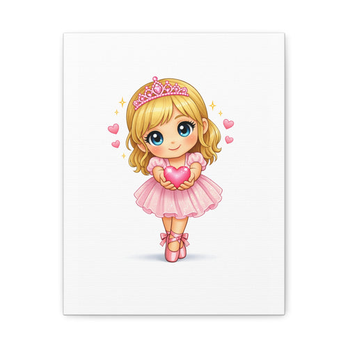 Cute Ballerina Princess Canvas Art - Pink Heart Dance Wall Decor