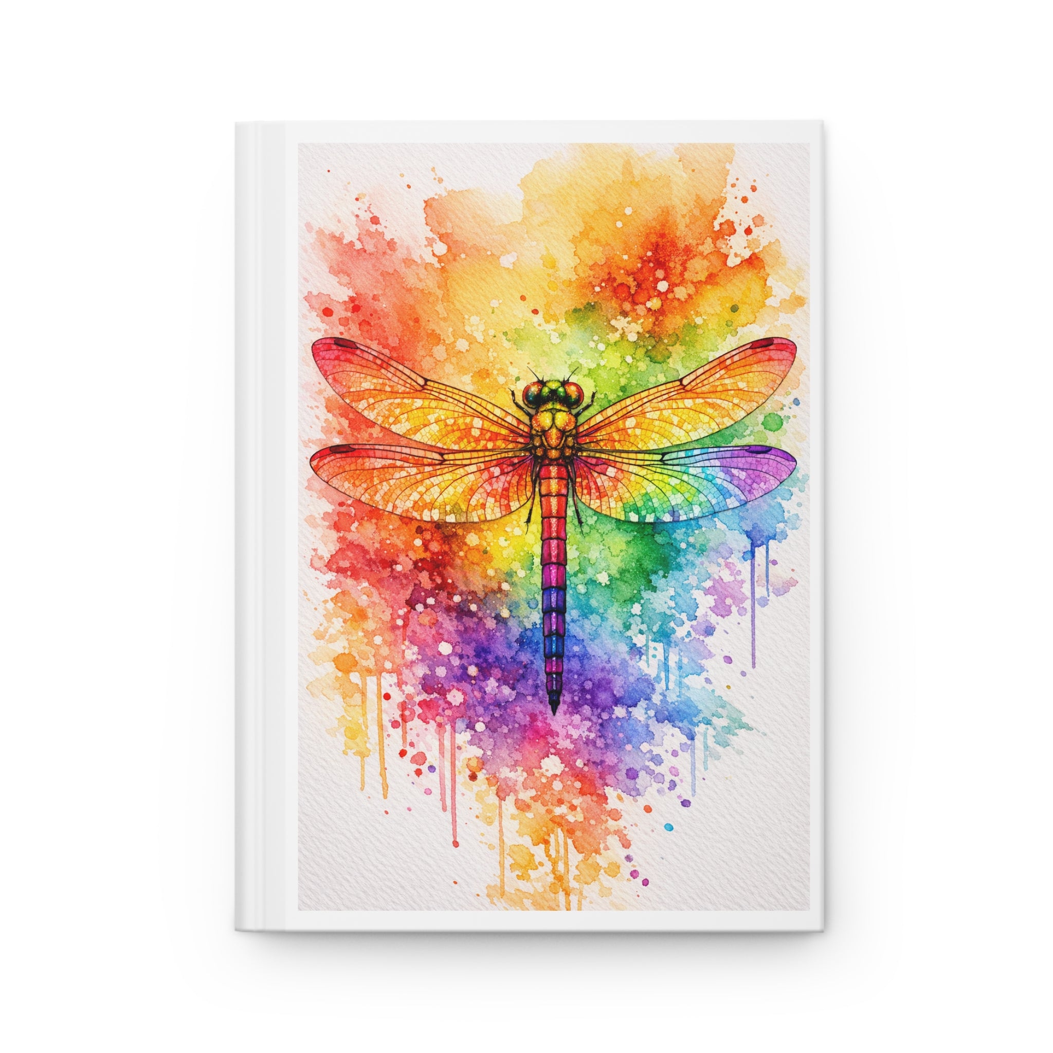 Rainbow Dragonfly Hardcover Journal — Watercolor Art Notebook for Writing & Sketching