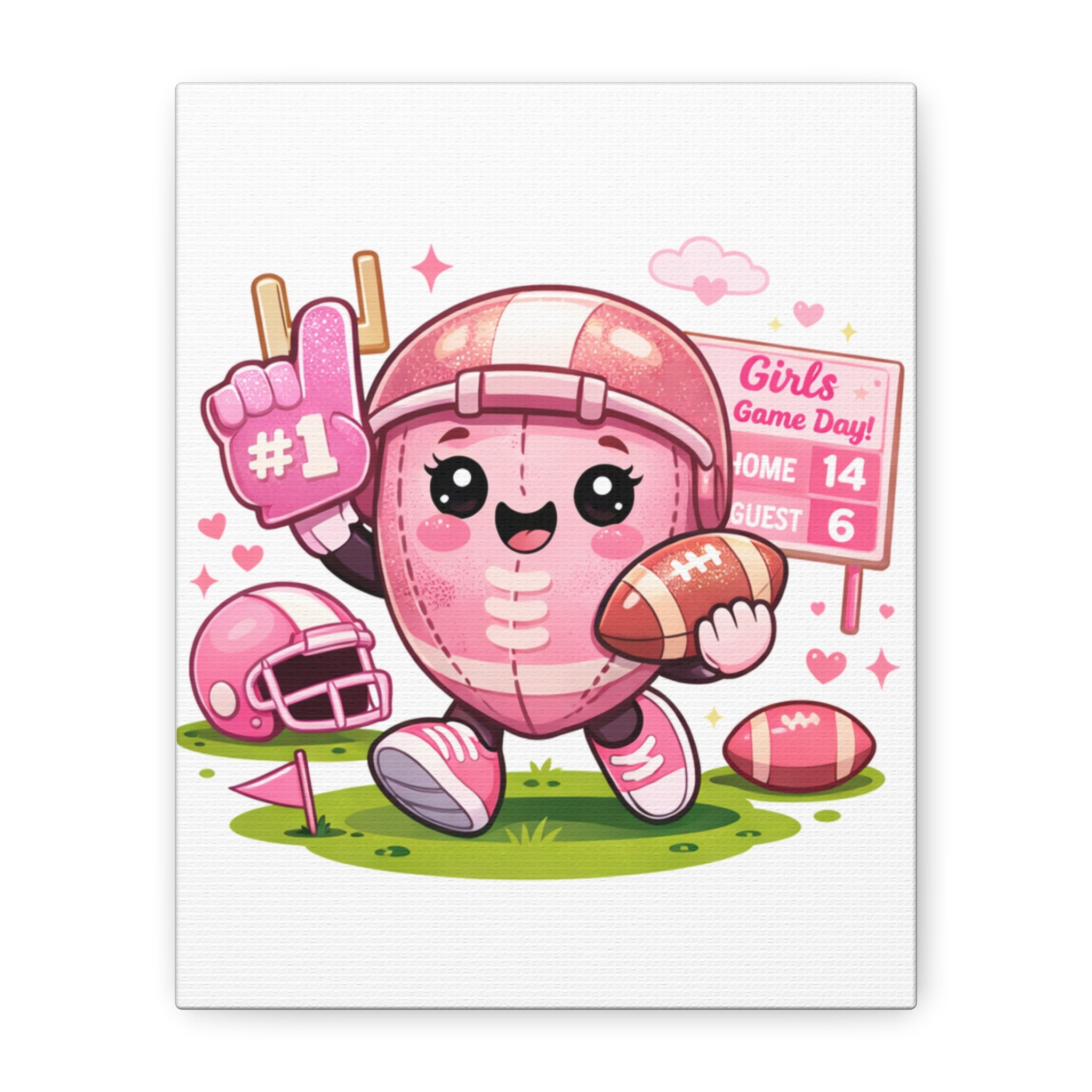 Pink Football Girl Canvas – Cute Girls’ Game Day Wall Art