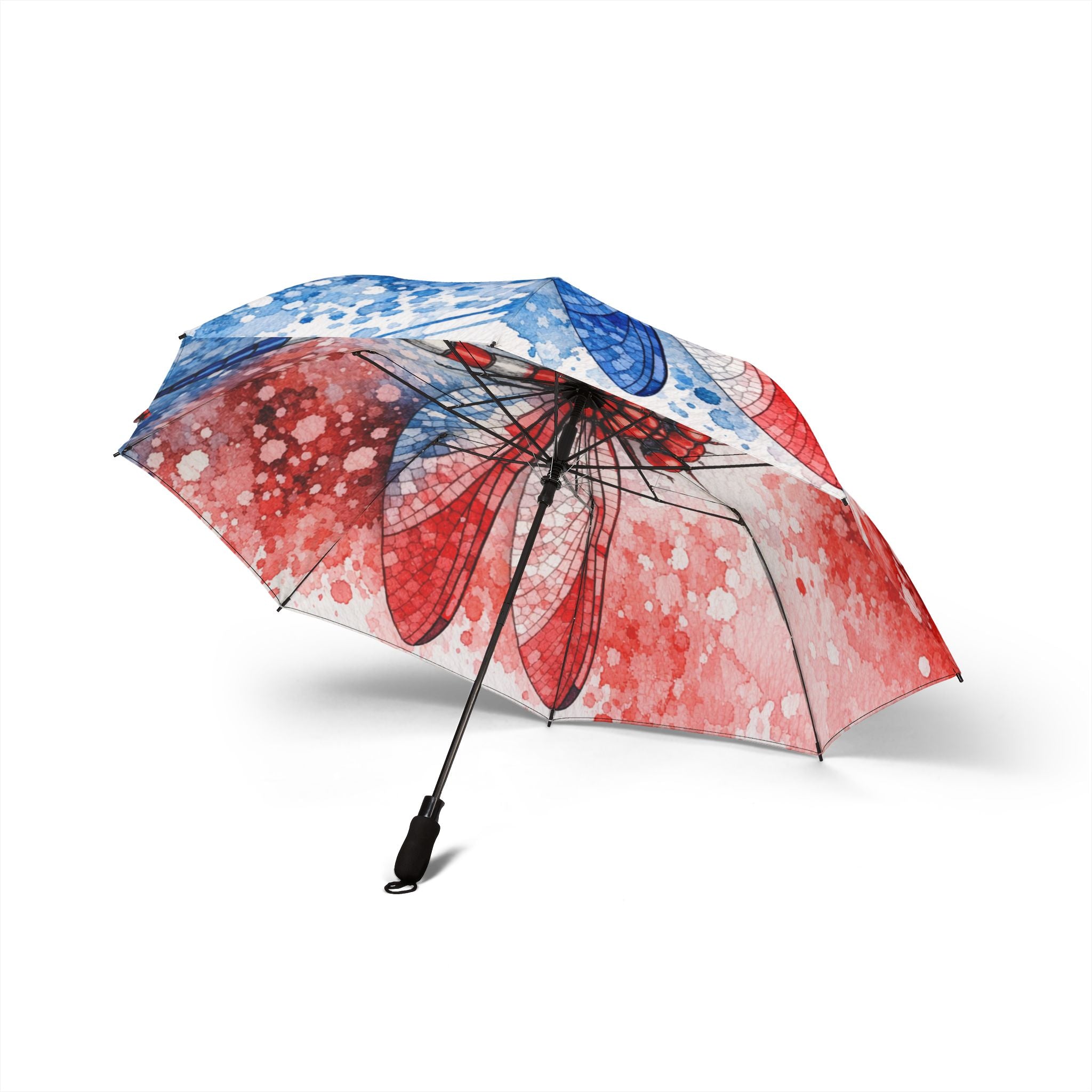 Patriotic Dragonfly Foldable Umbrella – Red White Blue Semi-Auto Compact Rain Umbrella