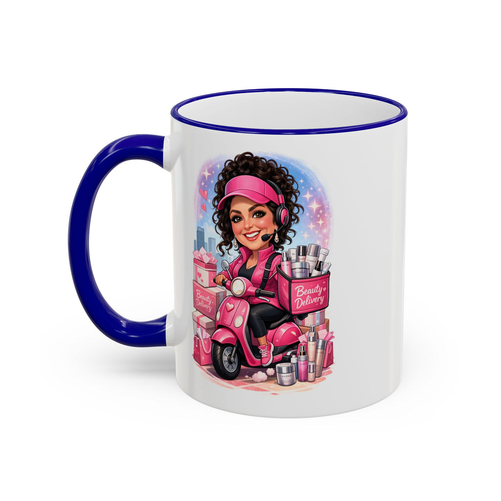 Coffee Mug — Cute Pink Makeup Girl Illustration Accent Rim & Handle