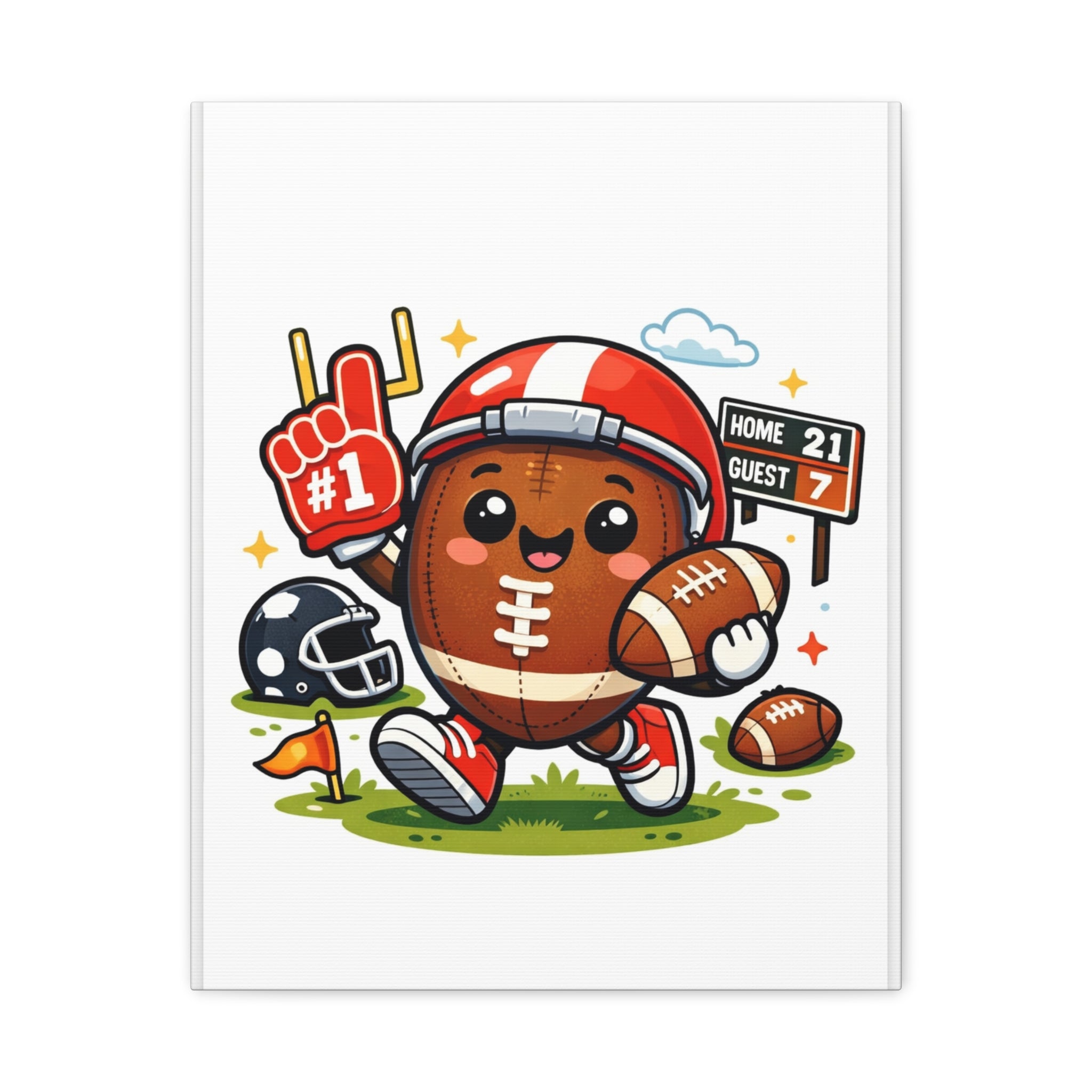 Cute Football Player Canvas Print — #1 Fan Stretched Matte Wall Art