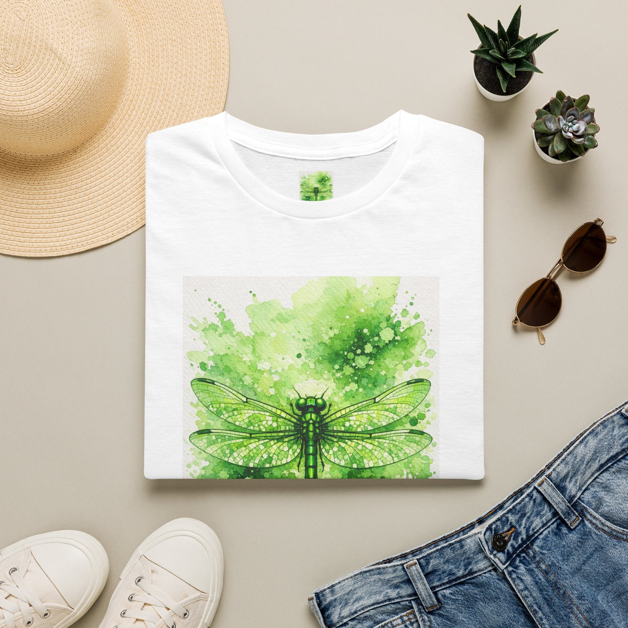 Dragonfly Watercolor T-Shirt — Green Nature Art Tee