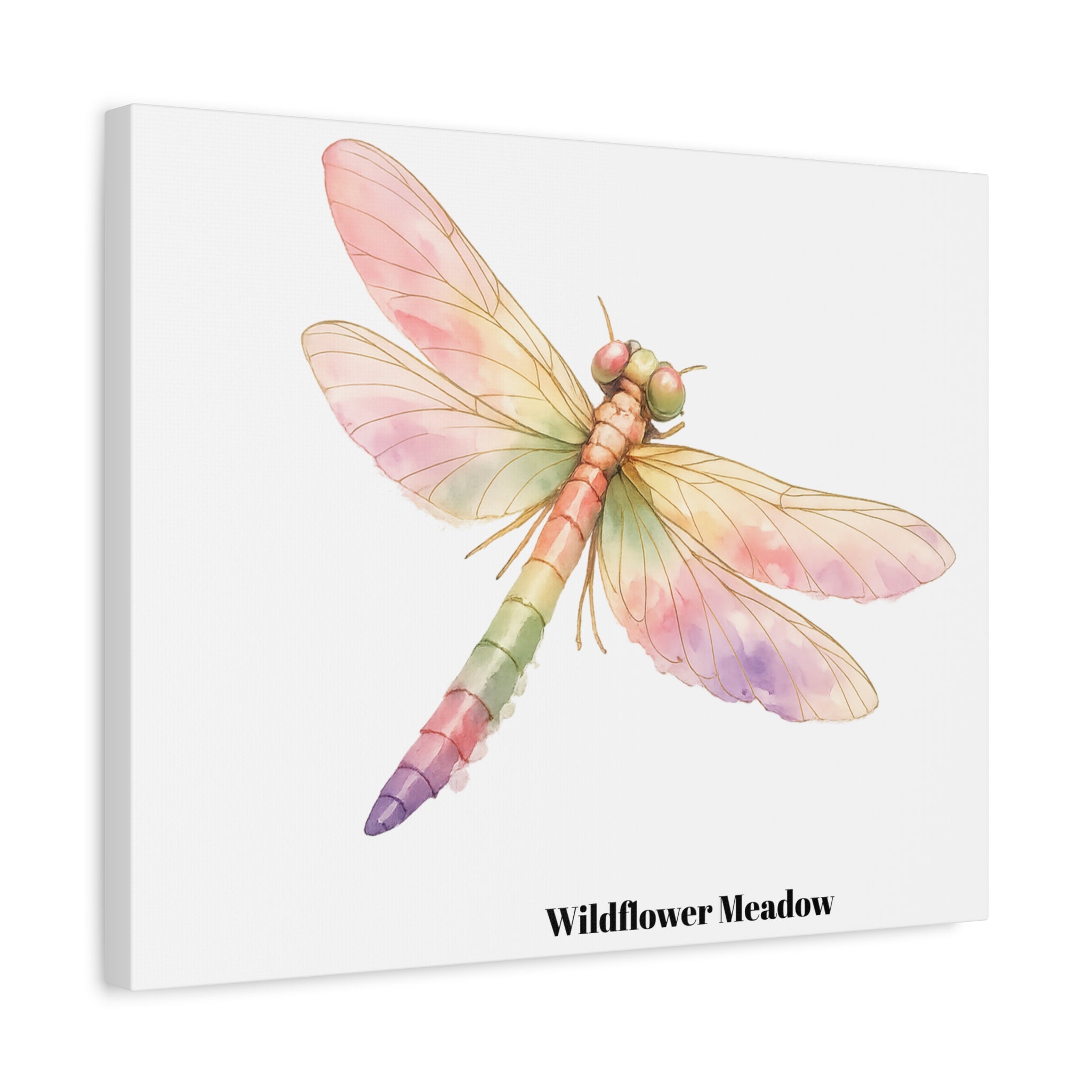 Watercolor Dragonfly Canvas Print – "Wildflower Meadow" Stretched Matte Wall Art
