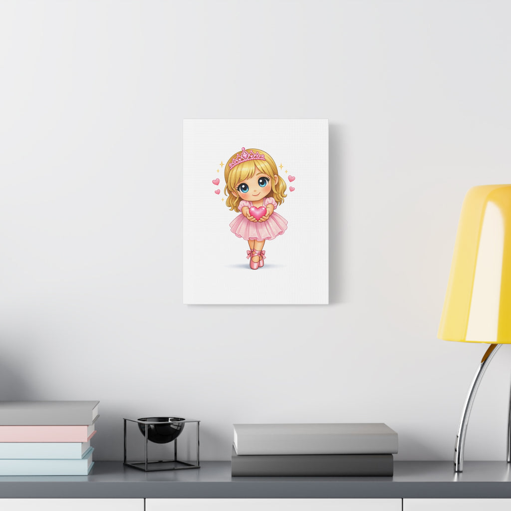 Cute Ballerina Princess Canvas Art - Pink Heart Dance Wall Decor