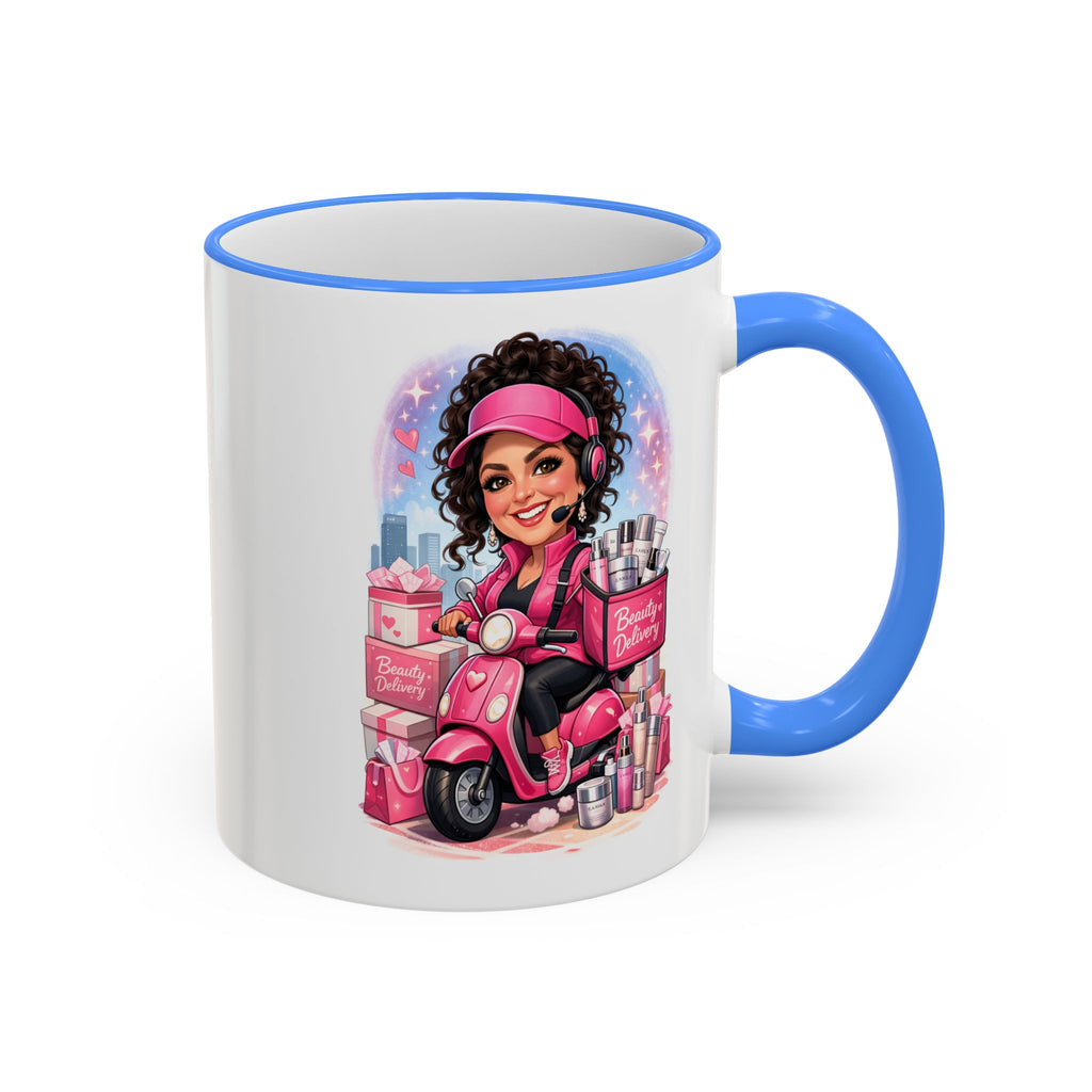 Coffee Mug — Cute Pink Makeup Girl Illustration Accent Rim & Handle