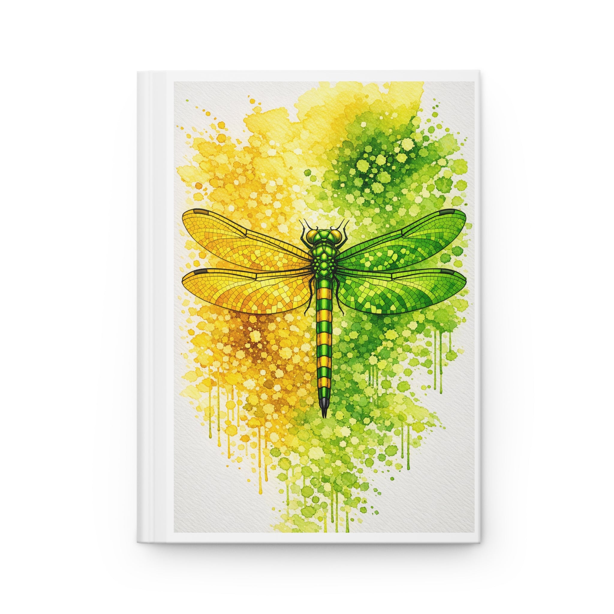 Dragonfly Watercolor Hardcover Journal — Green & Yellow Nature Notebook