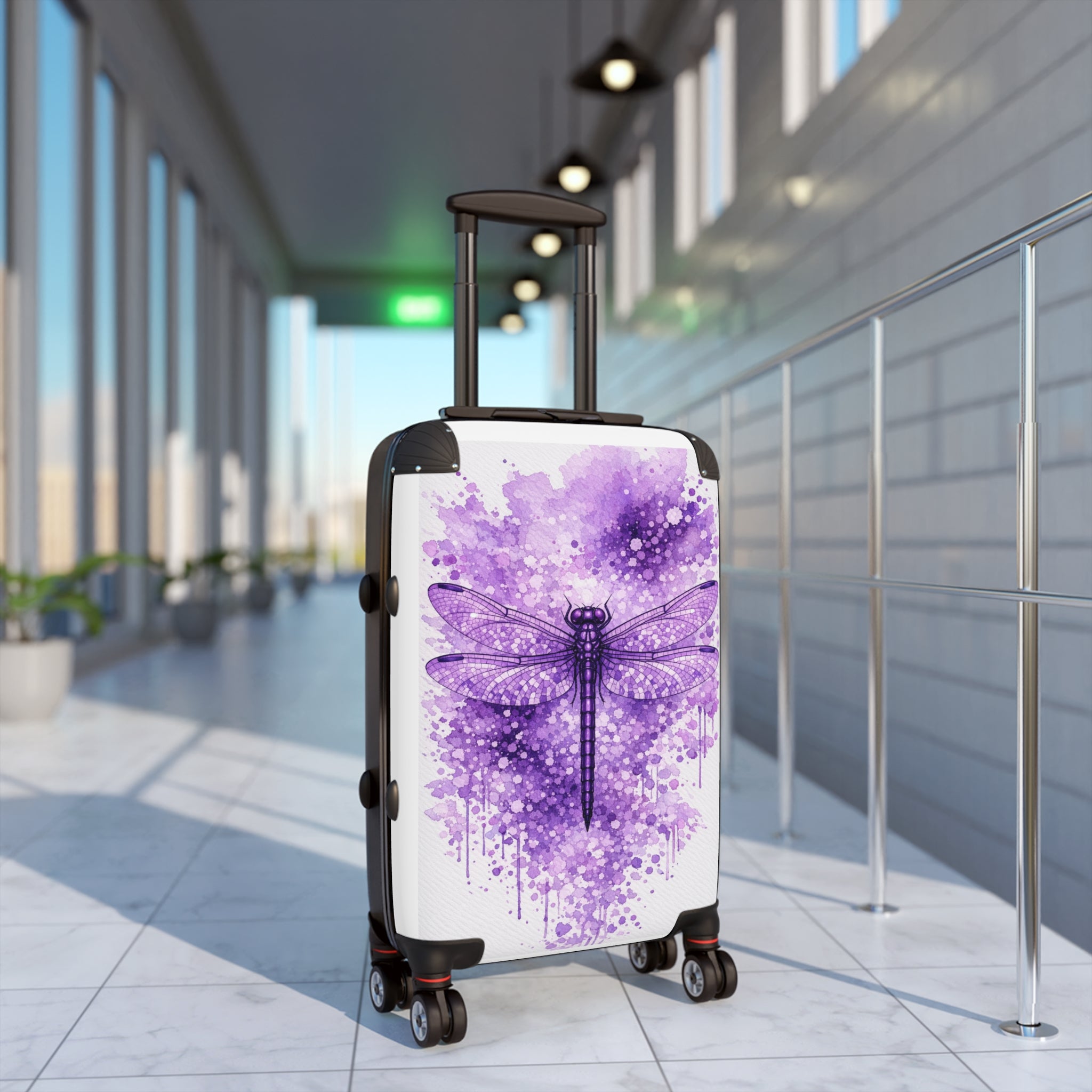 Dragonfly Purple Watercolor Suitcase — Artistic Carry-On Luggage