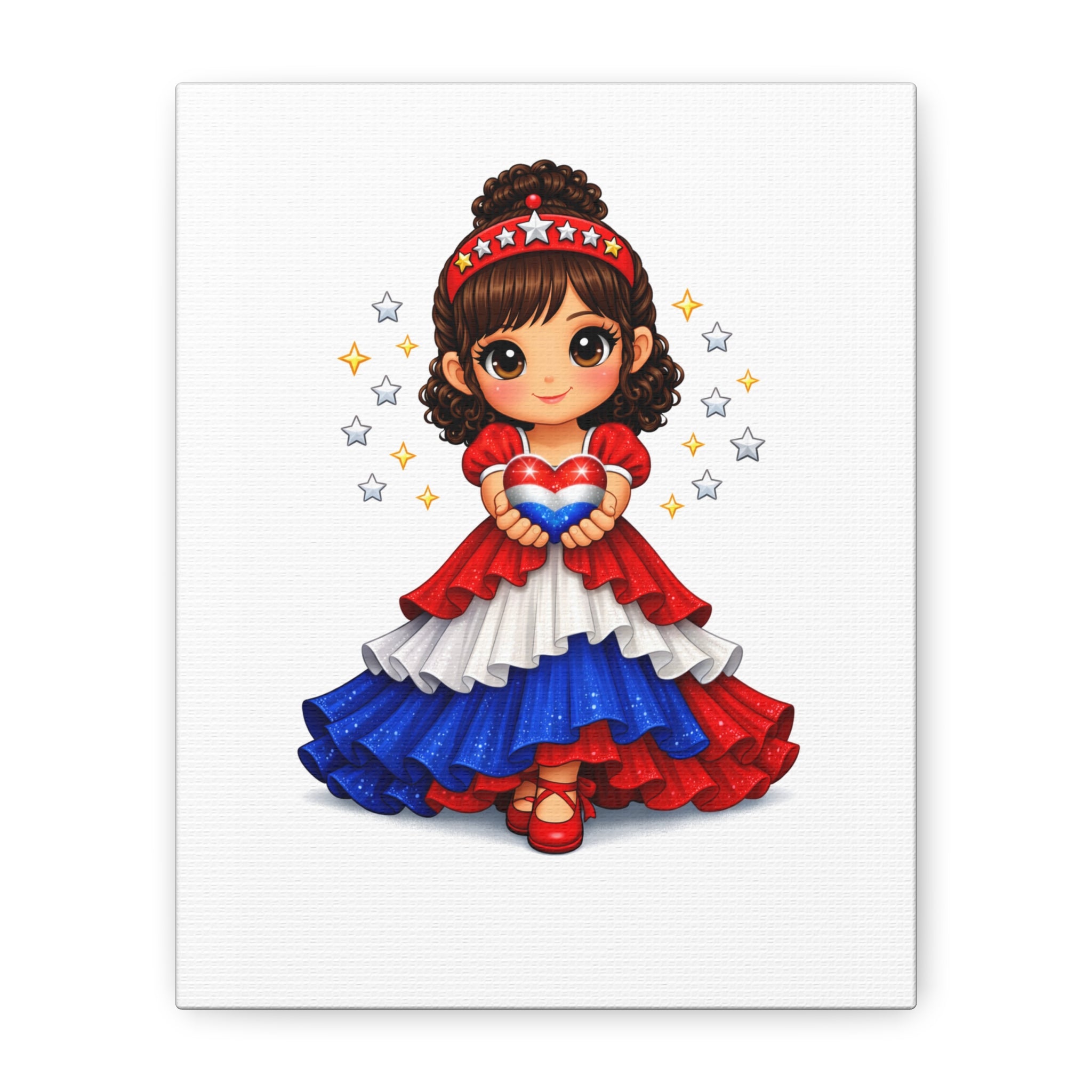 Patriotic Girl Heart Matte Canvas Art — Red White Blue Stretched Wall Decor