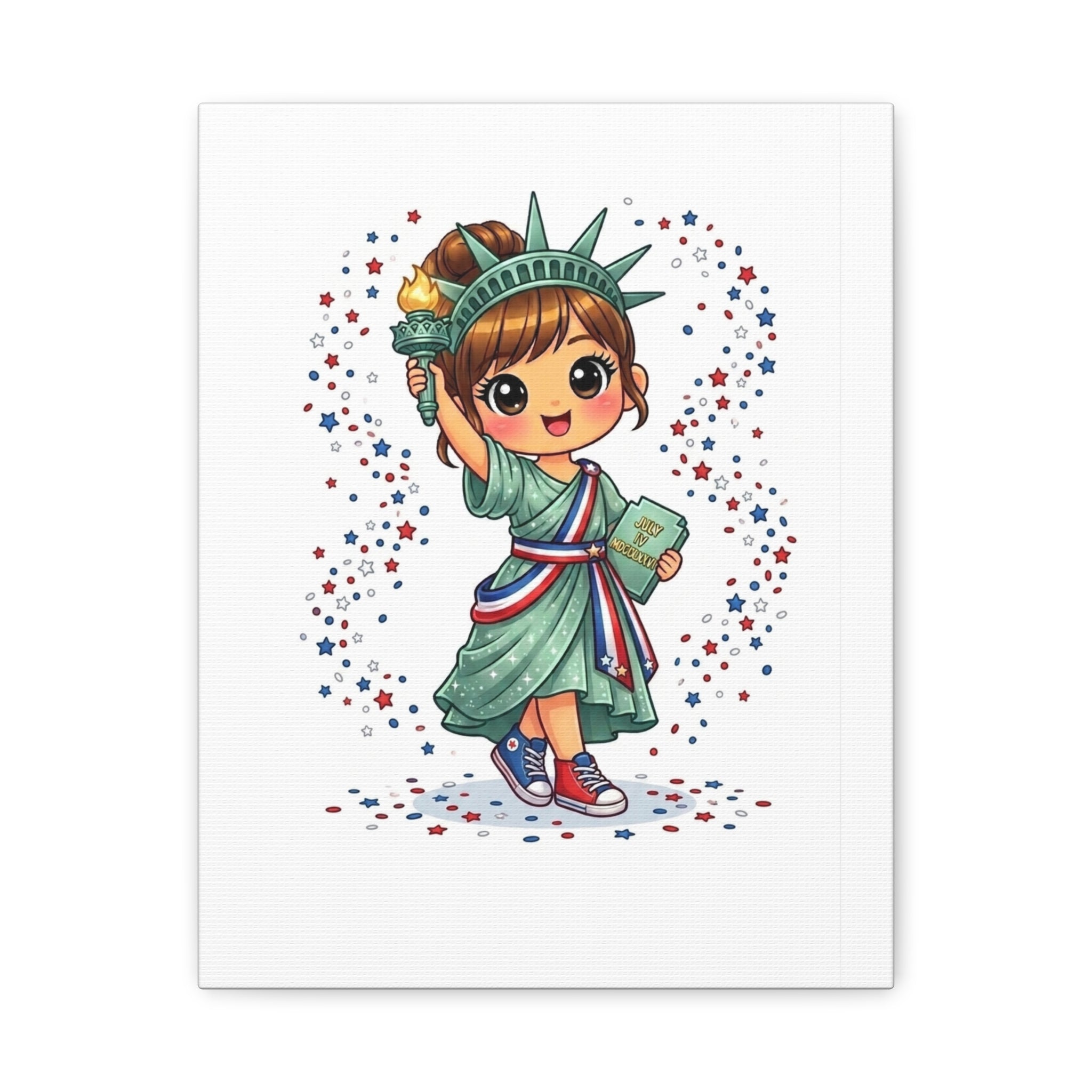 Patriotic Little Liberty Girl Canvas Print — Cute Statue of Liberty Wall Art