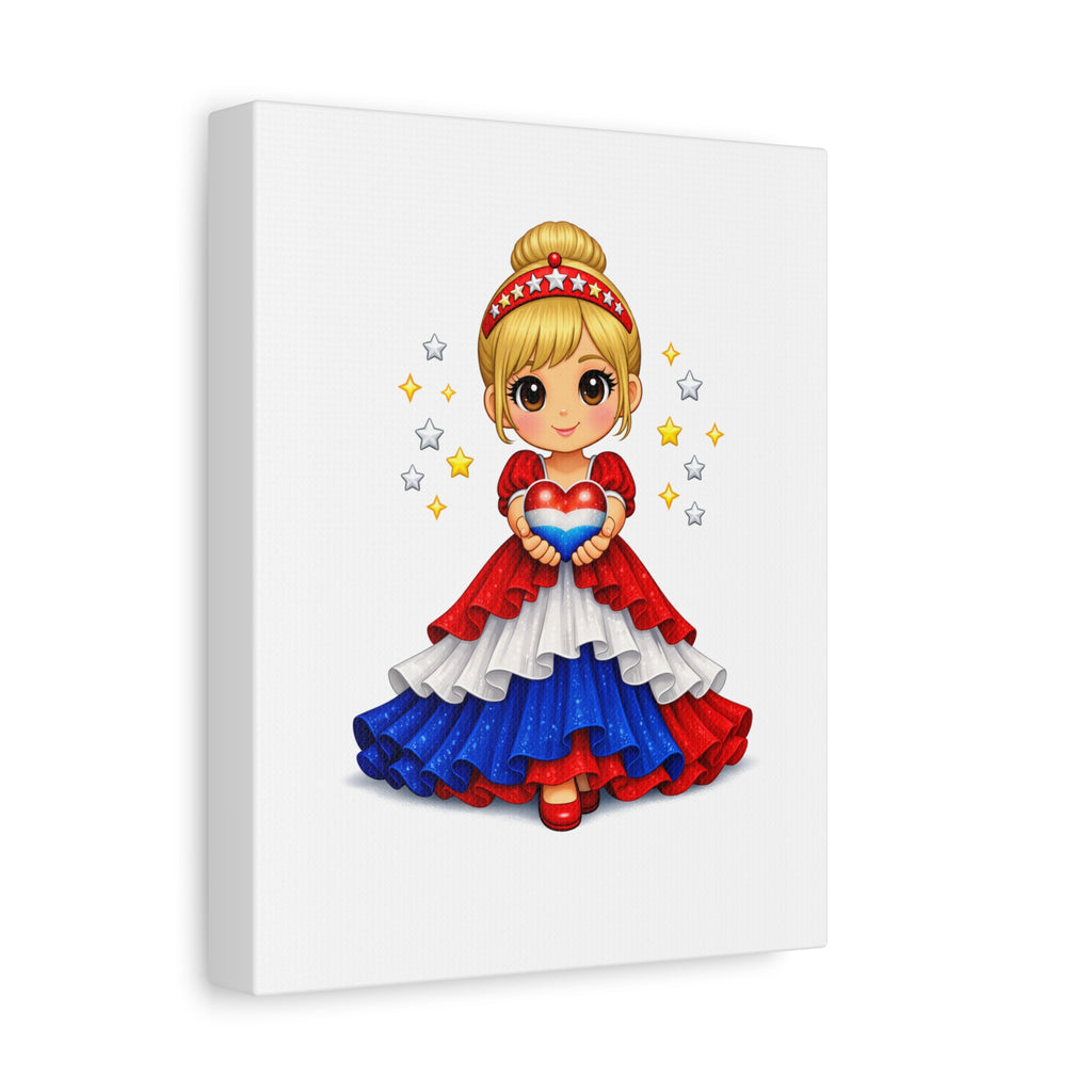 Patriotic Girl Holding Heart Matte Canvas Wall Art