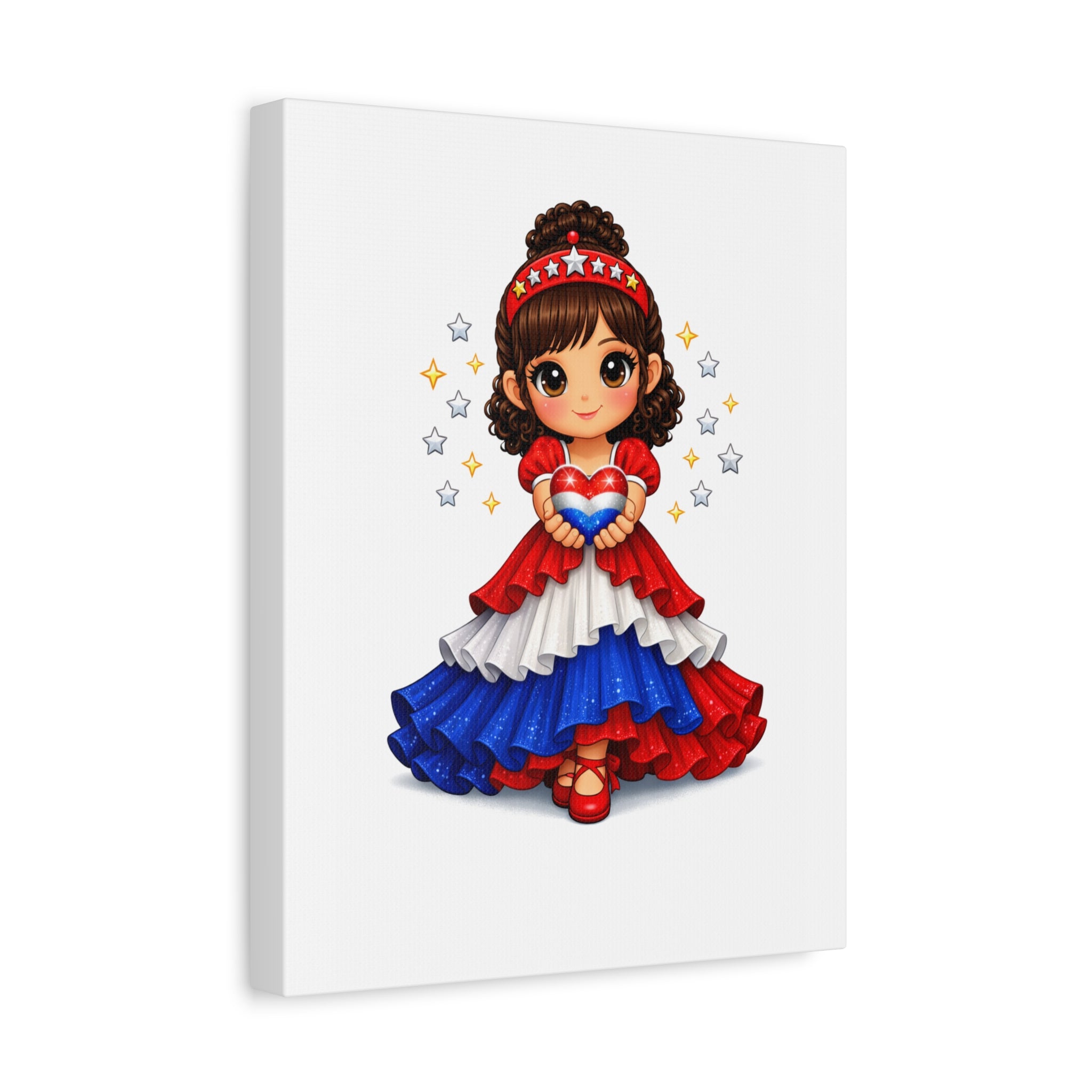 Patriotic Girl Heart Matte Canvas Art — Red White Blue Stretched Wall Decor