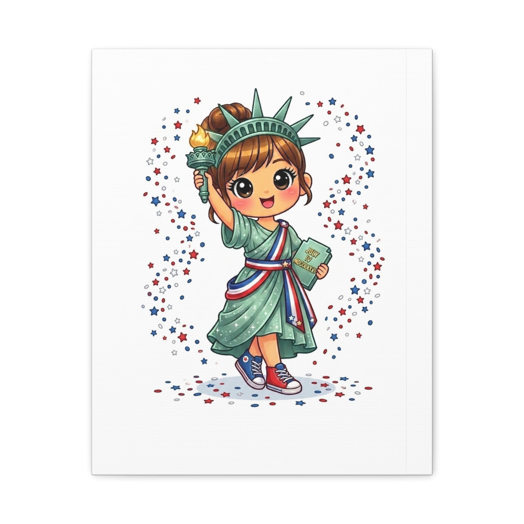 Patriotic Little Liberty Girl Canvas Print — Cute Statue of Liberty Wall Art