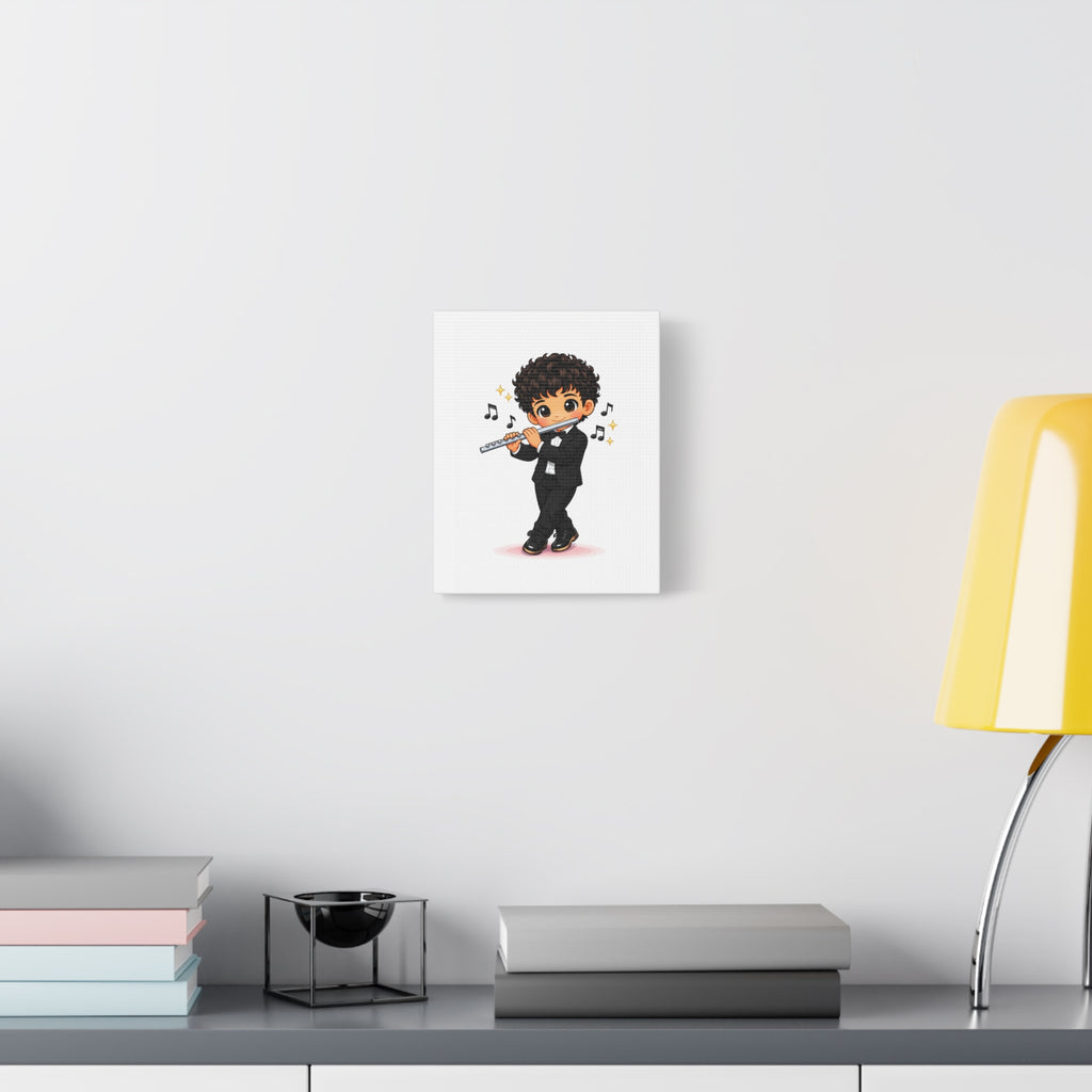 Cute Flutist Boy Matte Canvas Wall Art — Orchestra Musician Print