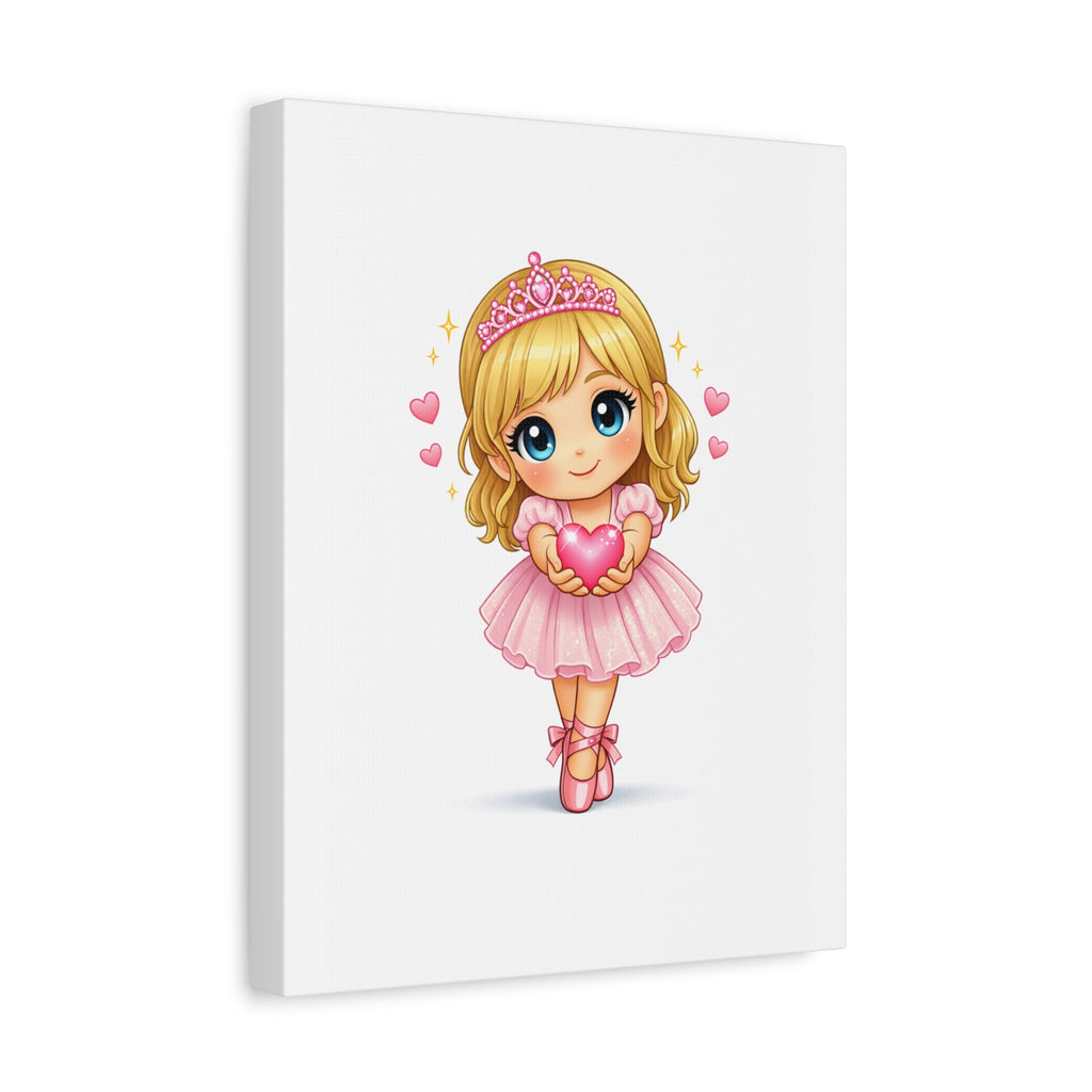 Cute Ballerina Princess Canvas Art - Pink Heart Dance Wall Decor